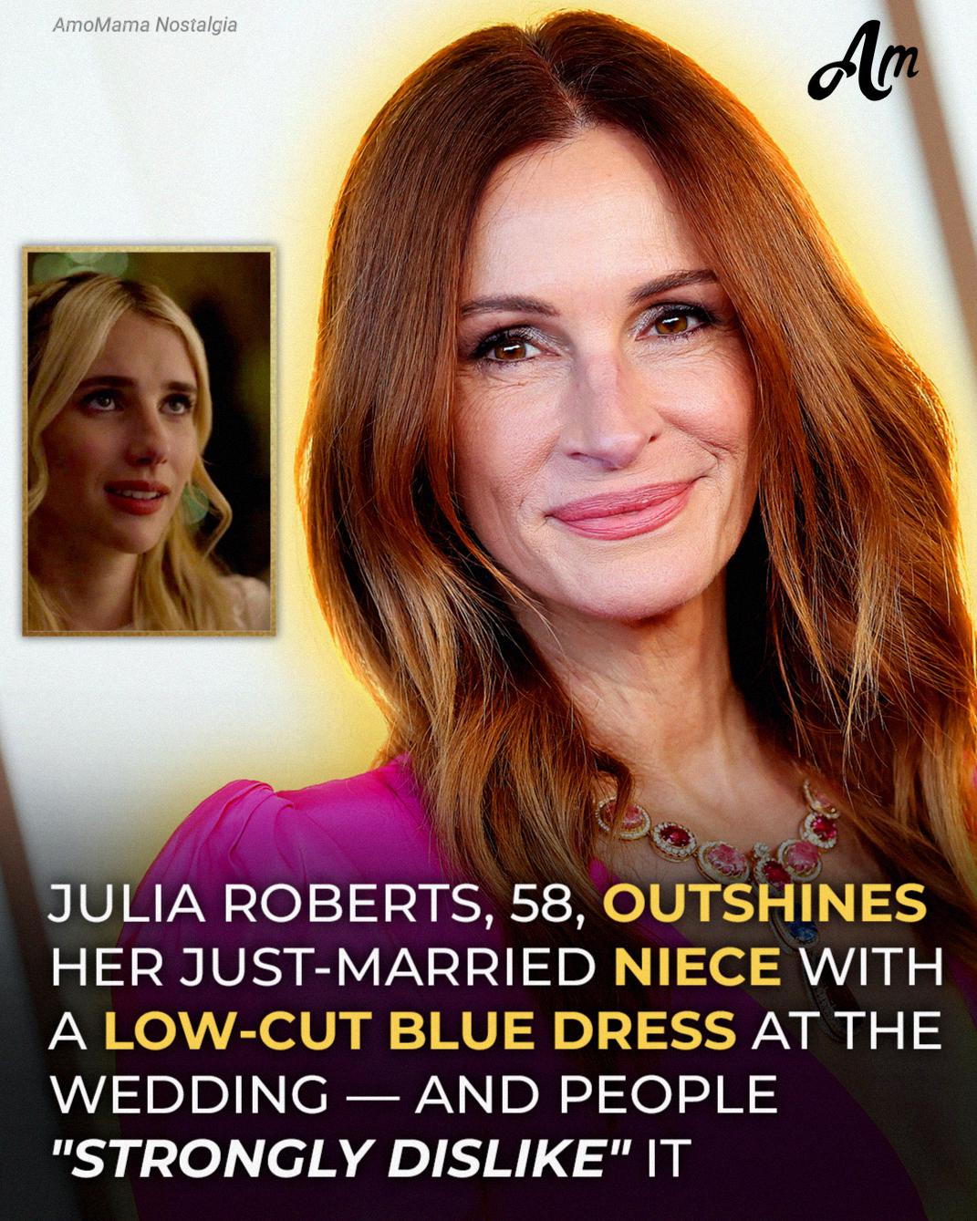 julia roberts blue dress People debate whether Roberts' attire is appropriate for a wedding. 😮 PHOTOS of her full outfit at her niece's ceremony are in the comments. ⬇️ Kate Middleton Iconic Navy thanksgiving edit SIZE:AU 12