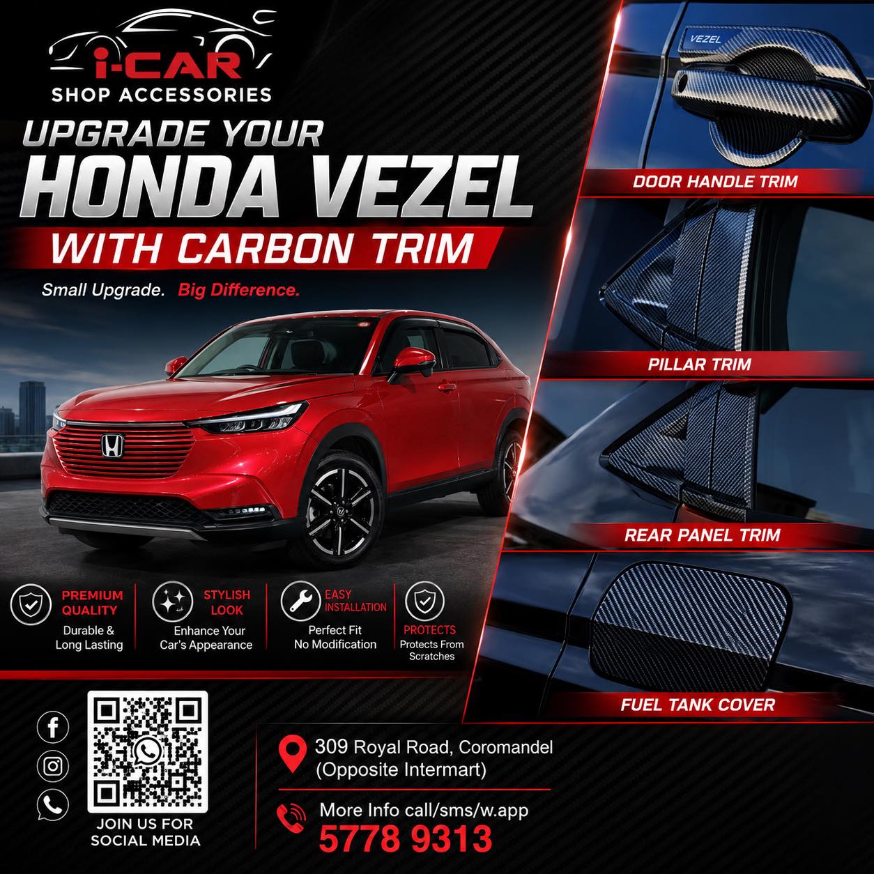 HONDA VEZEL 2022 UP CARBON TRIM ACCESSORIES High-quality carbon