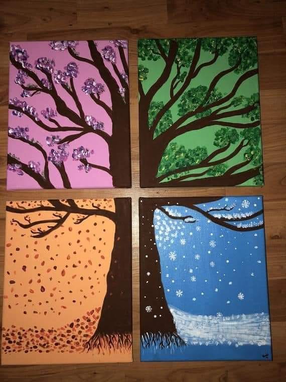 Painter Romeo Gamal رسم فصول السنة الاربعه خريف شتاء ربيع صيف لايك و متابعه للصفحة Painter Romeo Gamal Facebook
