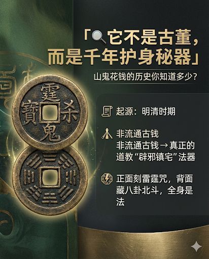 🪙 它不是普通的硬币，而是一块藏有神灵咒力的护身武器。 📿【山鬼花钱