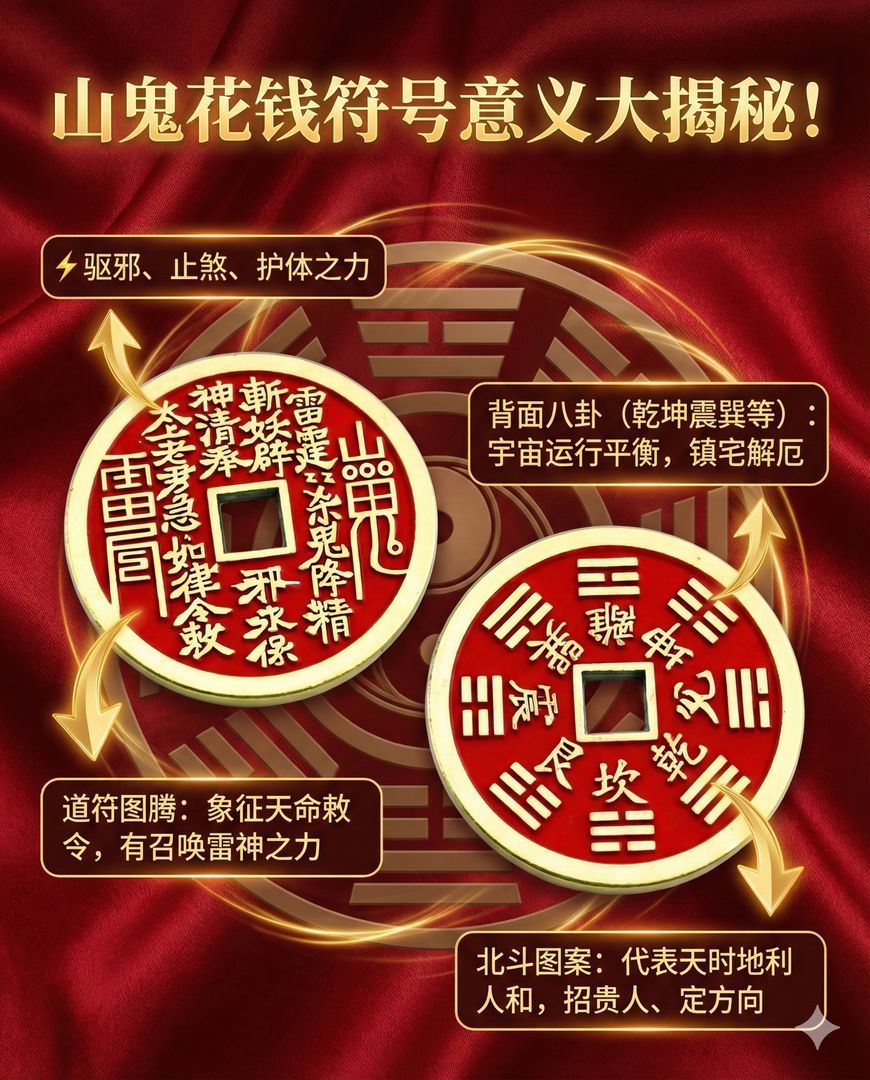 🪙 它不是普通的硬币，而是一块藏有神灵咒力的护身武器。 📿【山鬼花钱