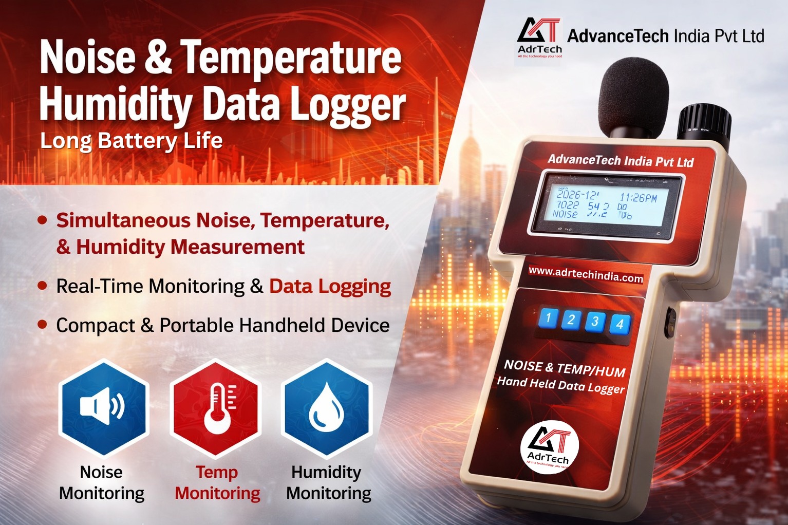 AdvanceTech - Smart Noise, Temperature & Humidity Data Logger Track ...