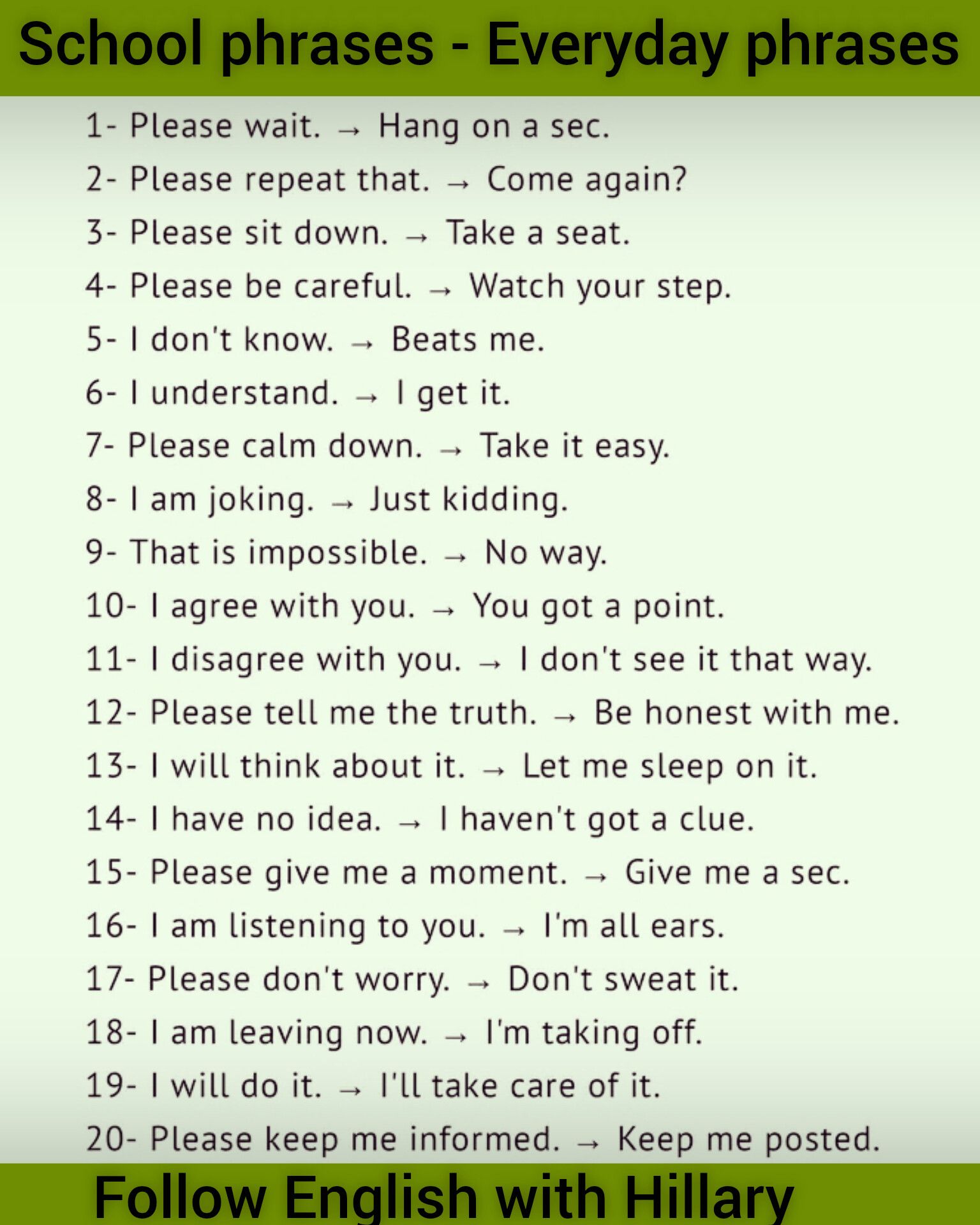 School phrases - Everyday phrases | follow and learn English with