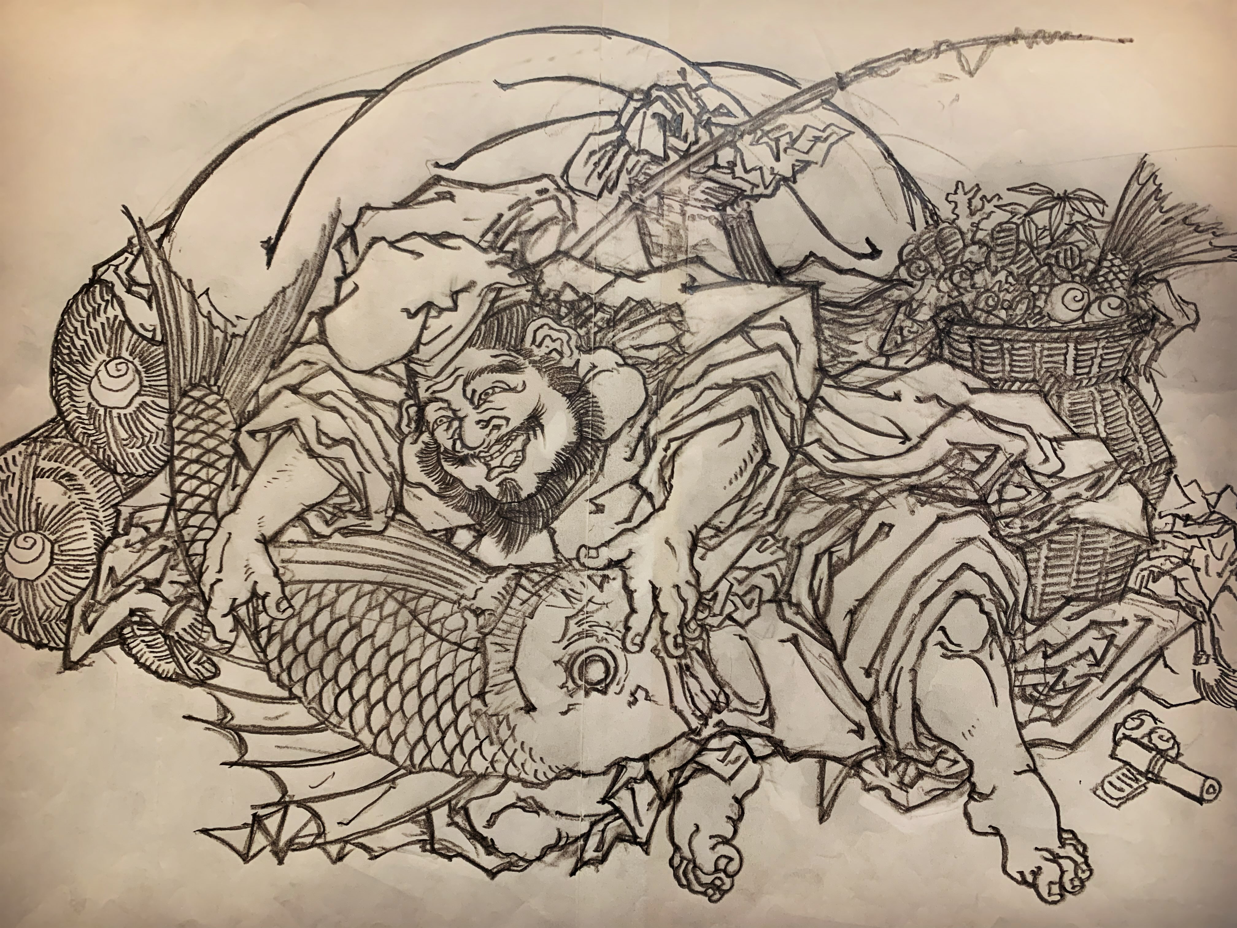 七福神宝船図 線画 #七福神 #大黒様 #恵比寿様 #布袋様 #寿老人 #福禄