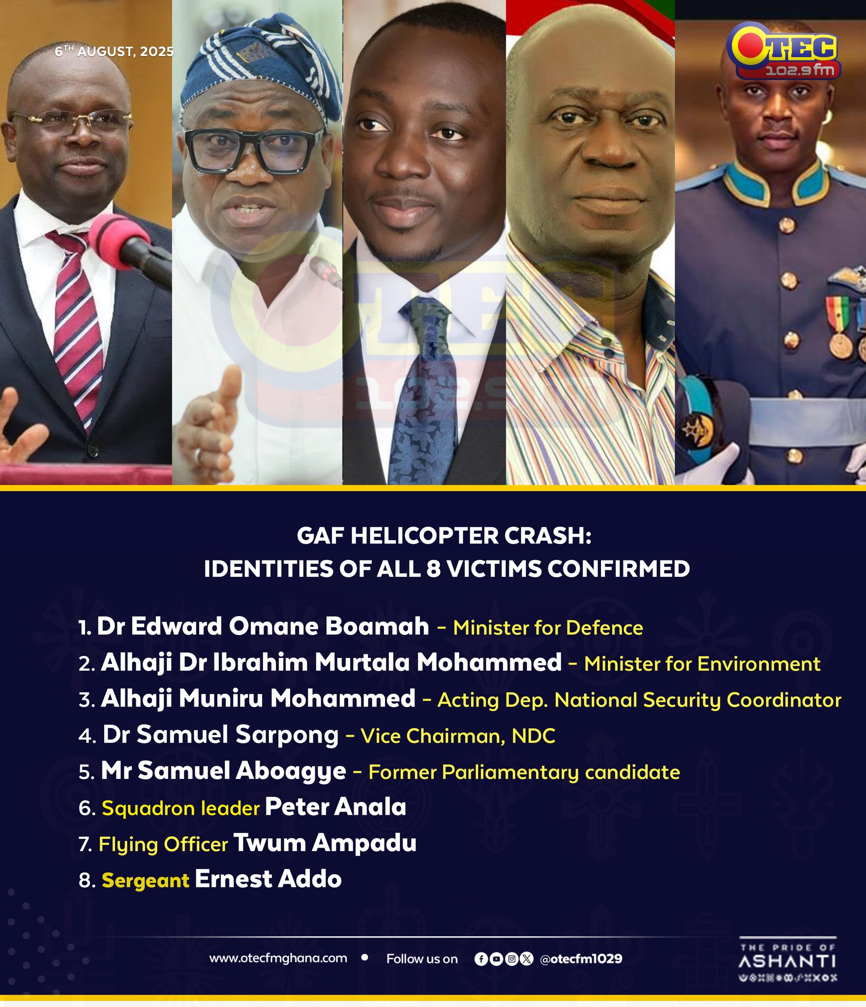 OTEC - CONFIRMED: List of top government officials killed in Adansi ...