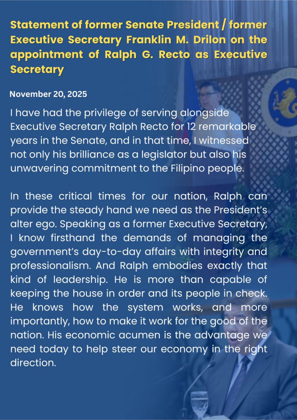 Ralph - Statement of former Senate President / former Executive ...