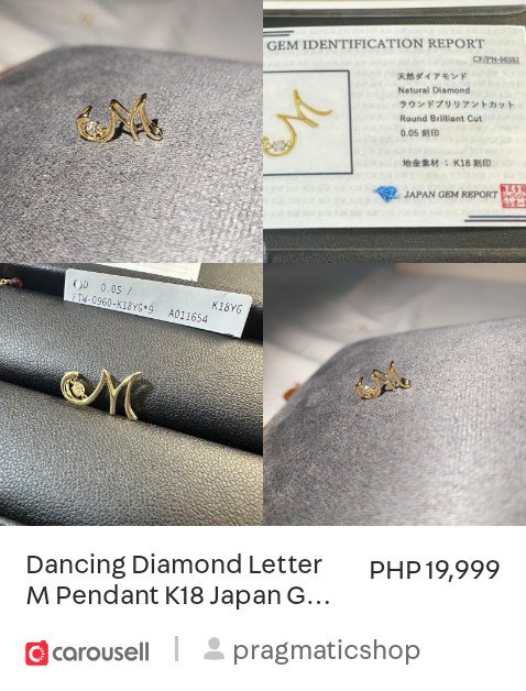 ぴ*ゅ様 K18 japan gold 45cm diamond Check out 'Dancing Diamond Letter M Pendant K18 Japan Gold with
