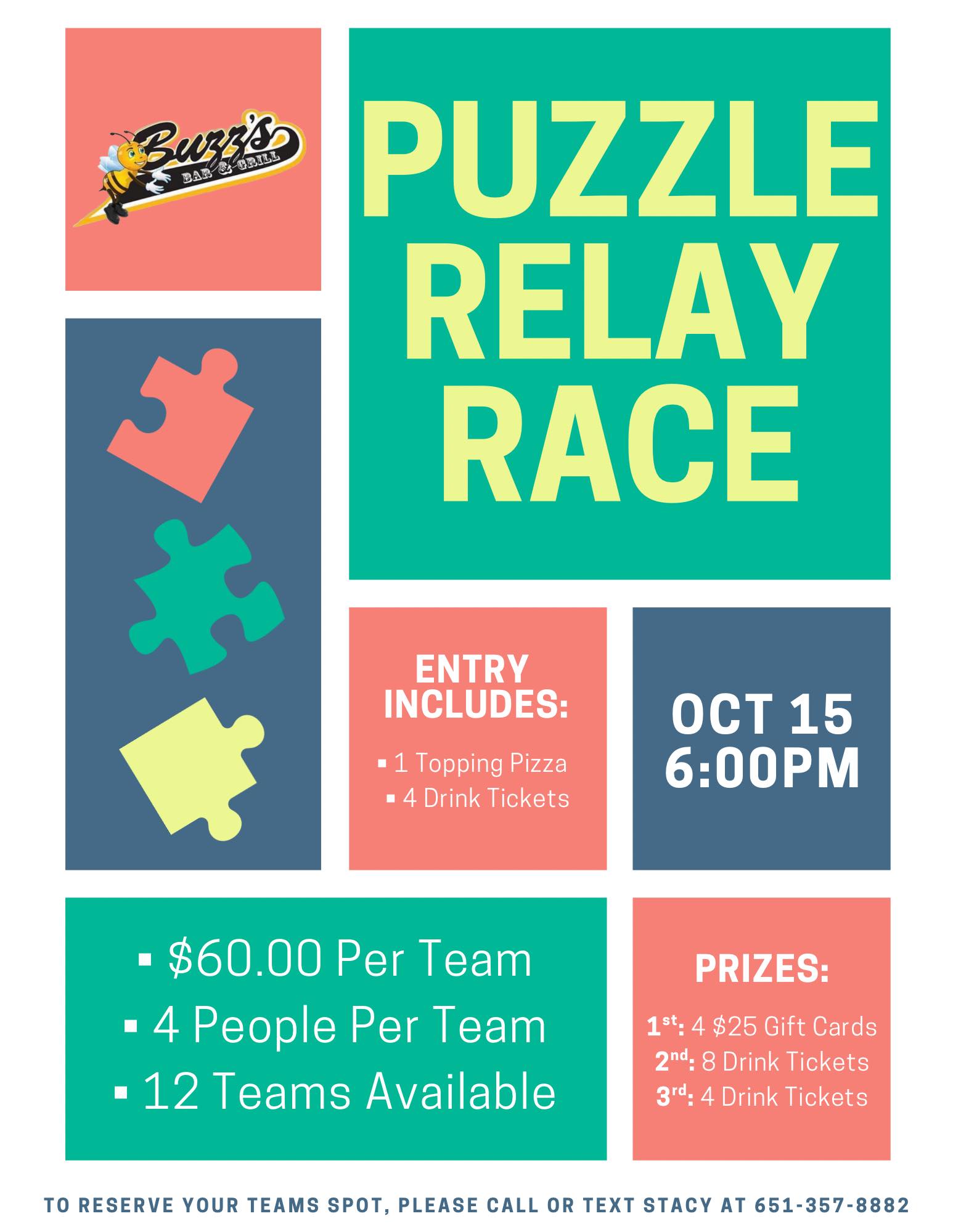 🧩 Puzzle Relay Race Competition 🧩... - Buzz's Bar and Grill | Facebook