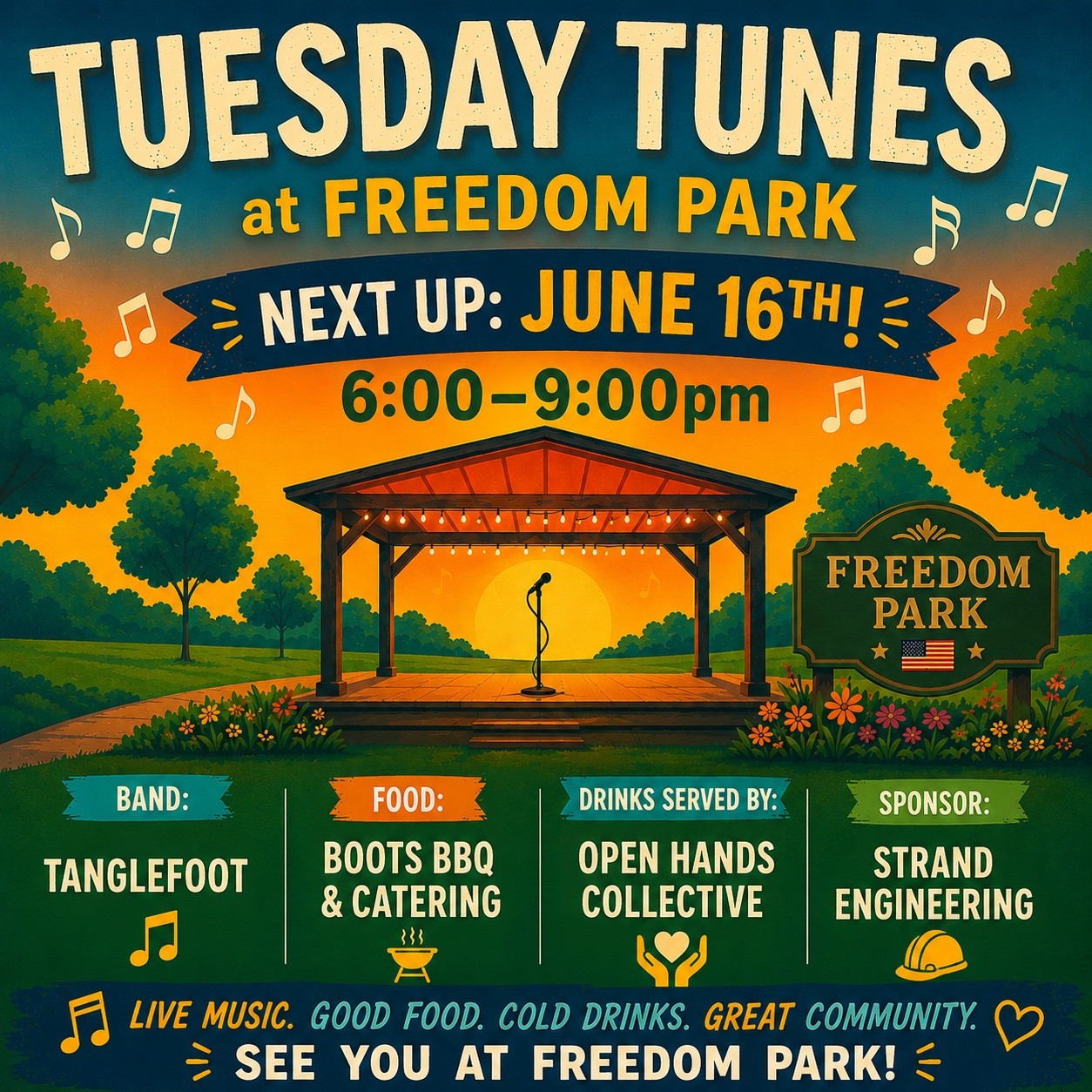 Tuesday Tunes at Freedom Park in Fredonia, WI, featuring 