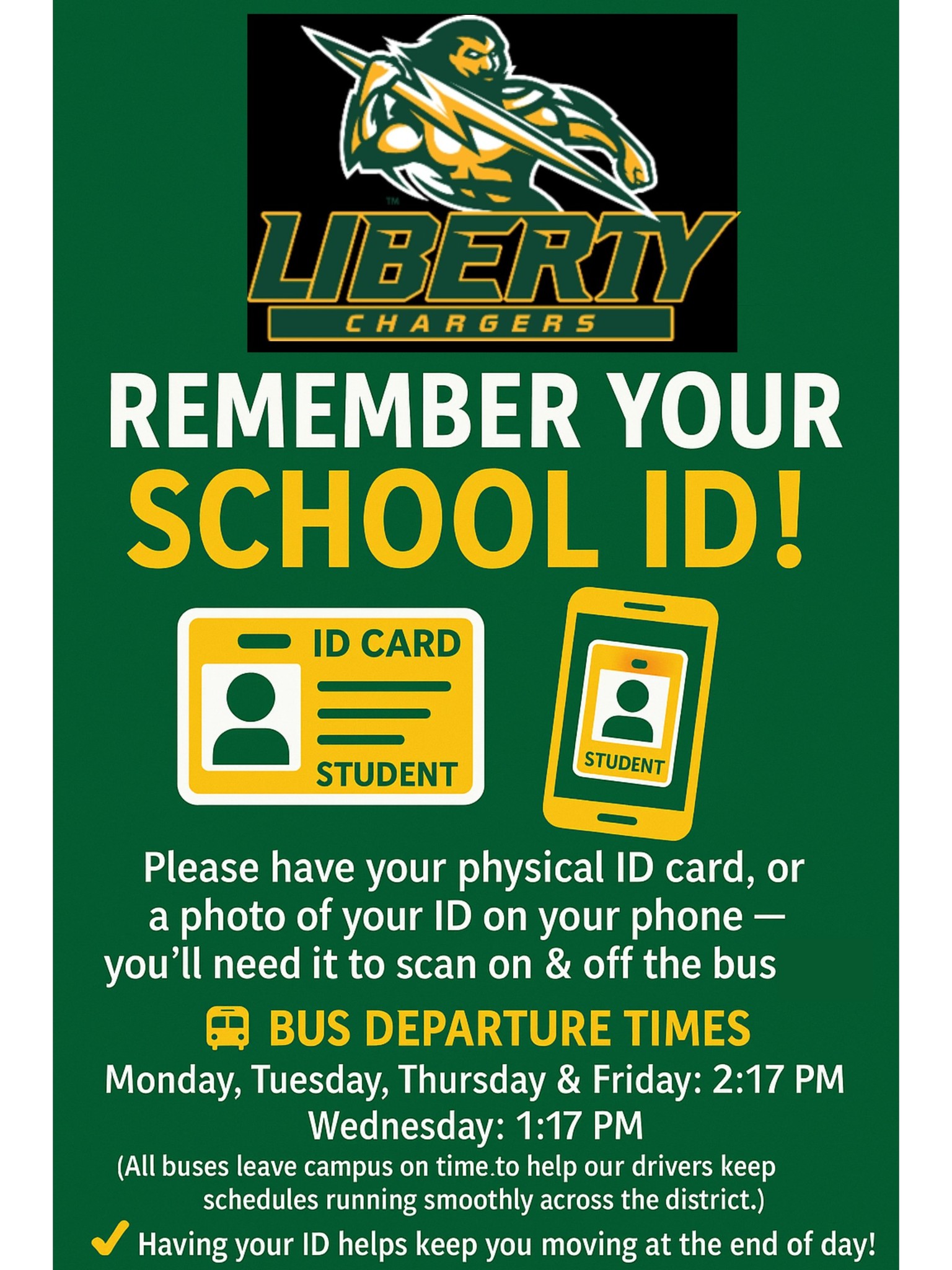 📣 Chargers, remember your School ID!... - Liberty High School | Facebook