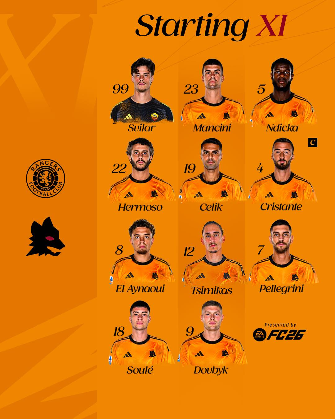 AS Roma - 📋 Our Starting XI for #RangersRoma 🟠🐺⚫️ FORZA... | Facebook