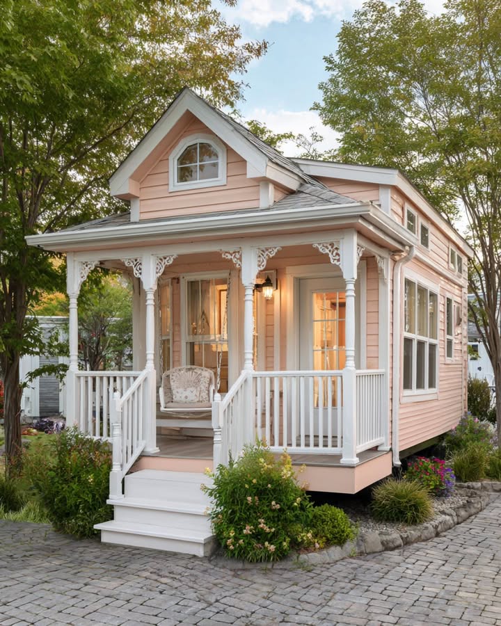 Park - Come inside this sunset-peach cottage park model finished in ...