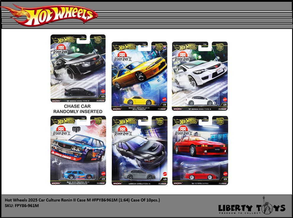 Hot Wheels Car Culture Ronin Run II Set 2025 - 5-Pack 1:64 Diecast Cars (Toyota, Nissan, Honda, Mitsubishi)