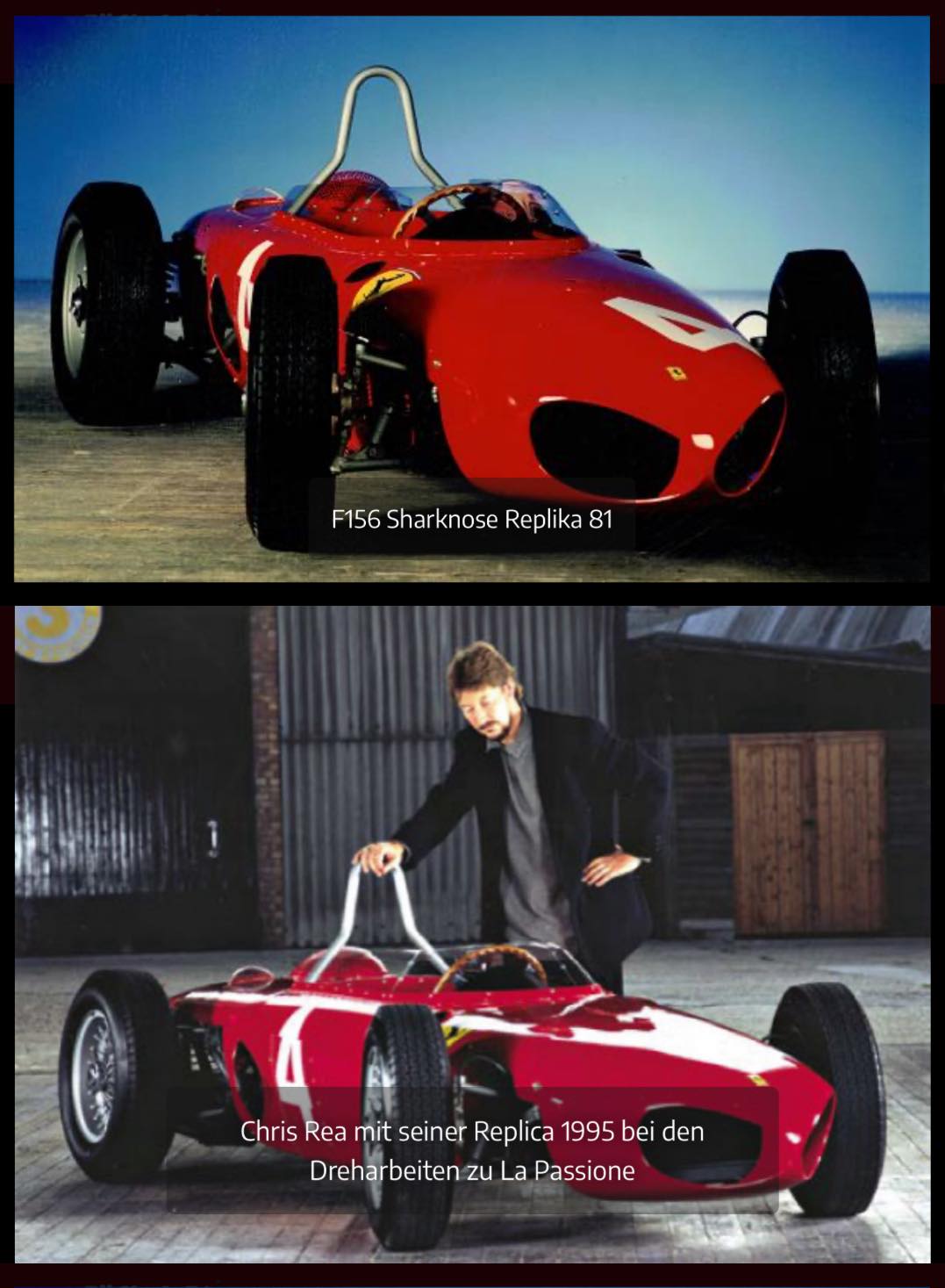 Chris - Chris Rea and his 1995 Ferrari 156 F1 replica. Shots with notes ...