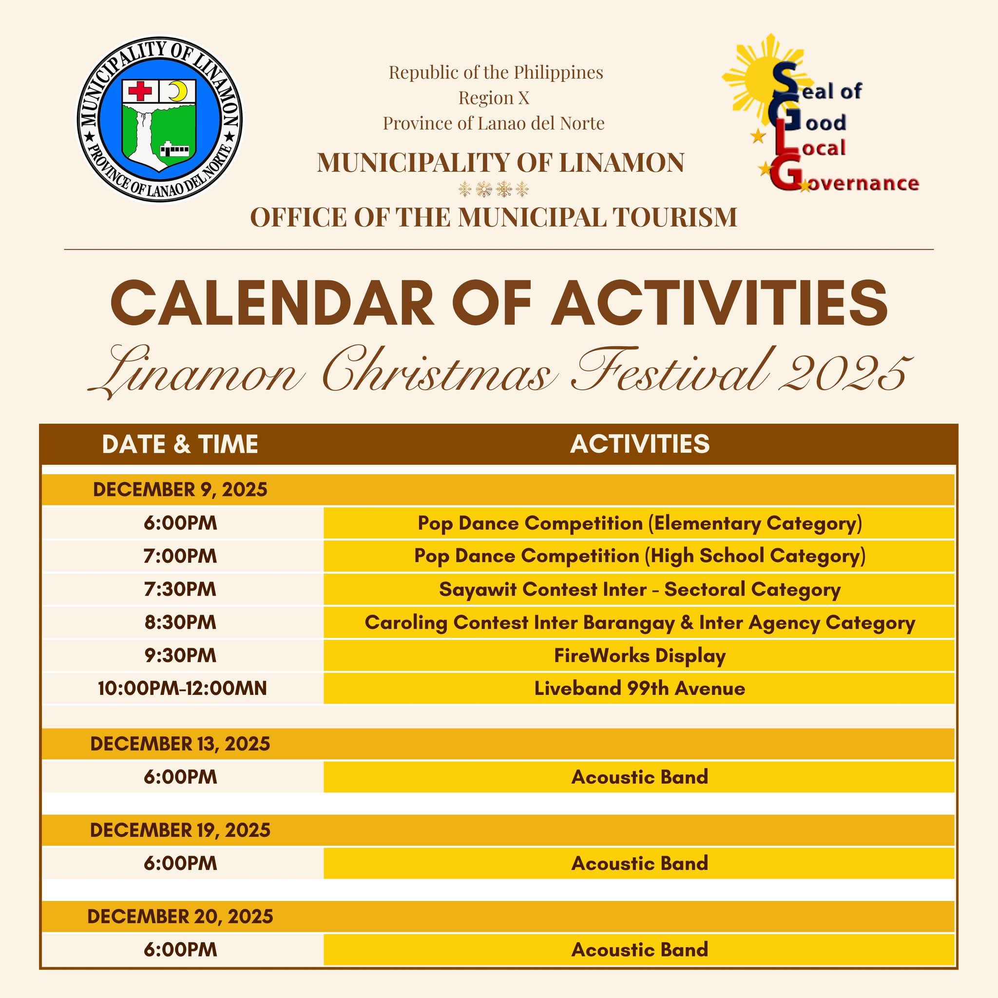 Chin - CALENDAR OF ACTIVITIES OF LINAMON CHRISTMAS FESTIVAL 2025 IS ON ...