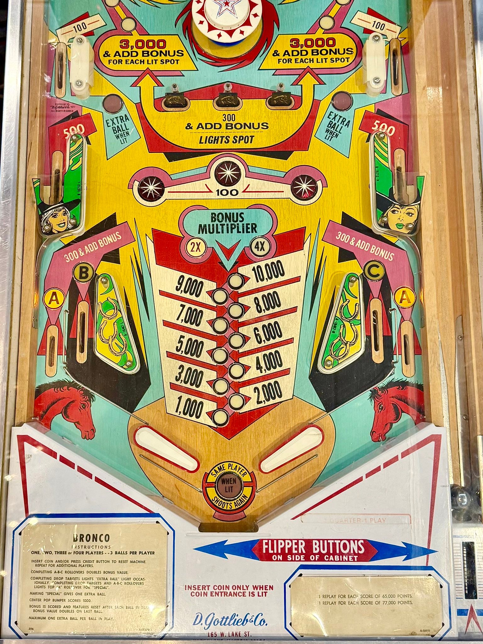 1977 Gottlieb Bronco 4-player electromechanical pinball machine
