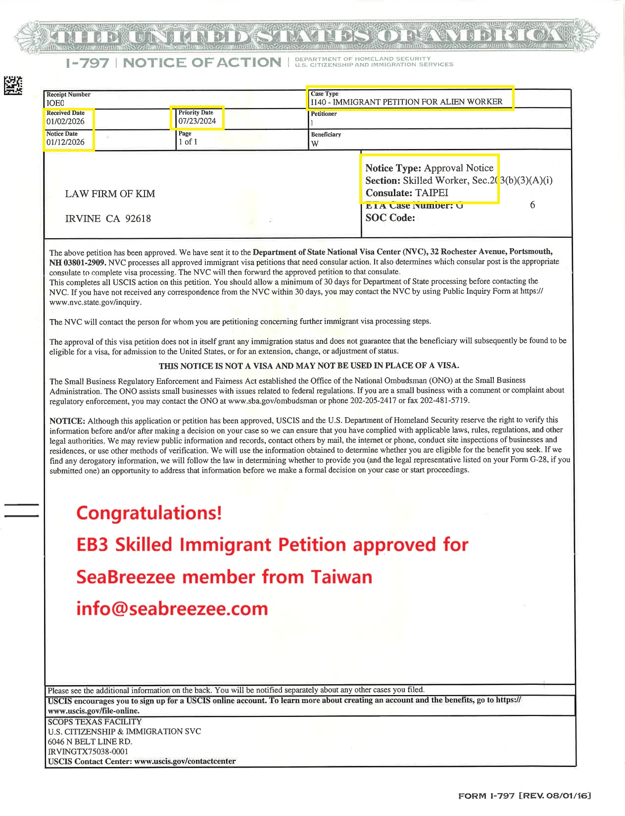 SeaBreezee - EB3 Skilled Immigrant Petition approval. Congratulations ...