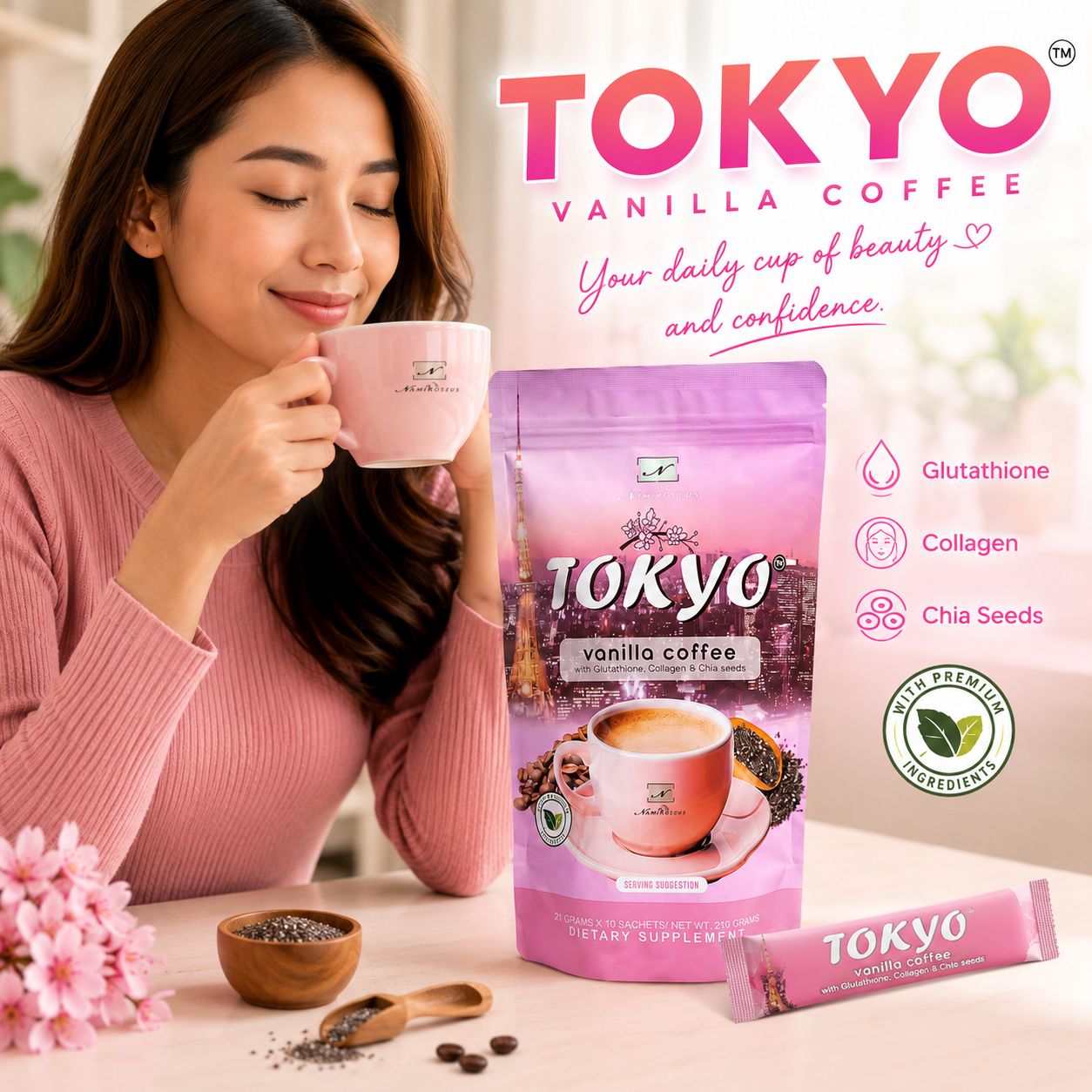 bilis coffee glutathione benefits Tokyo Vanilla with glutathione, collagen, and chia seeds for glowing skin and energy wrinkles-fineline-aging Size:30 gm Vitamin B12 Injections for