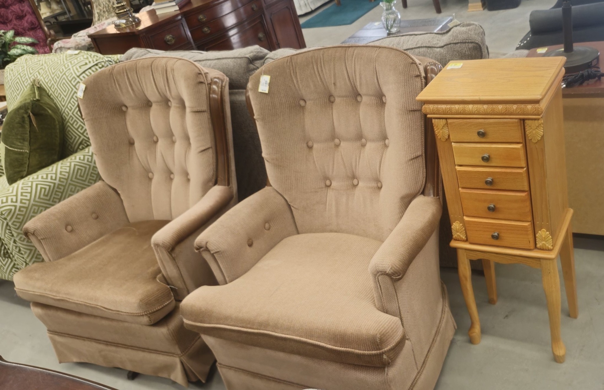 Habitat - Matching swivel rocker chairs $30 each, jewelry chest $25 ...