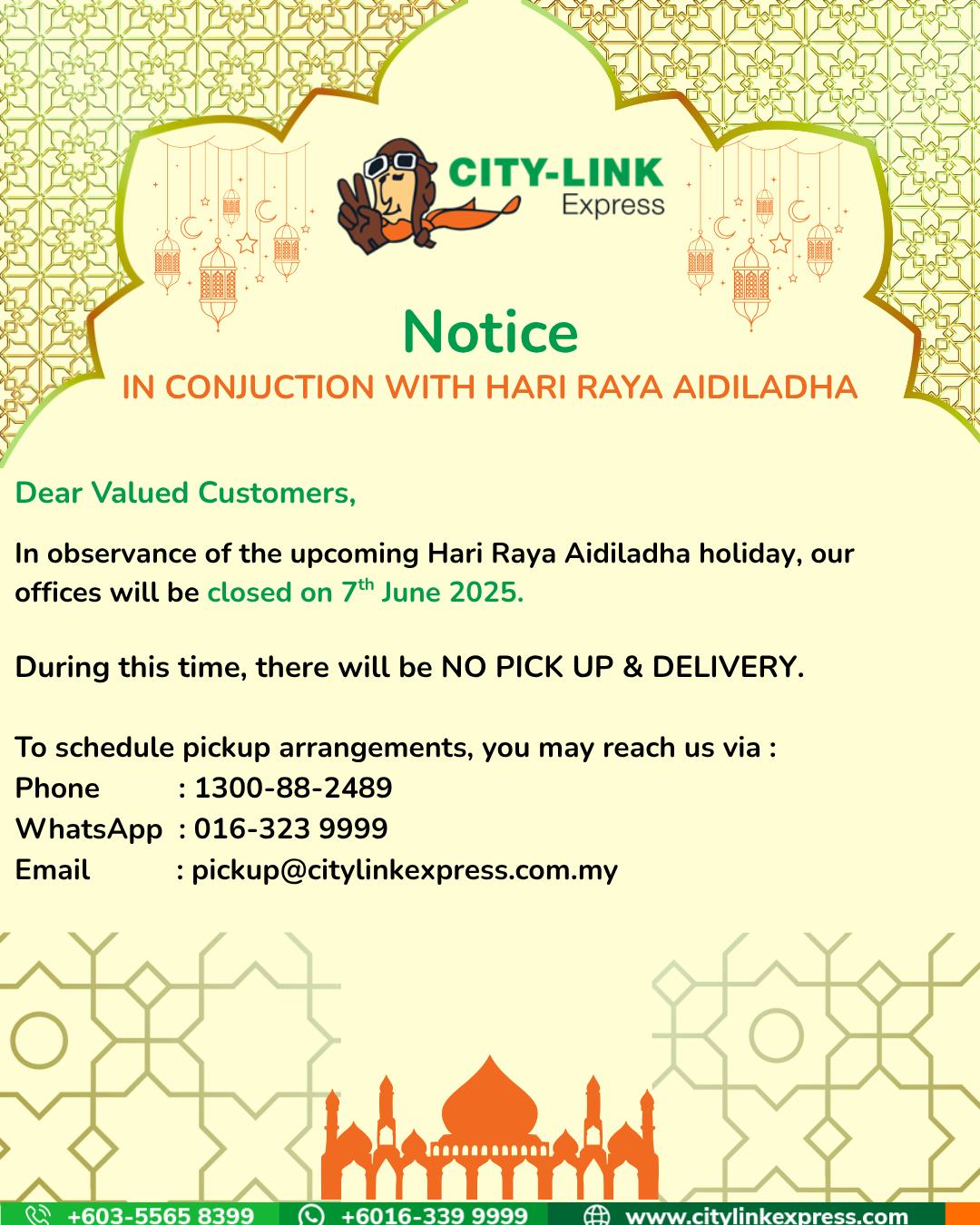 City-Link - Notice in Conjunction with Hari Raya Aidiladha / Notis ...