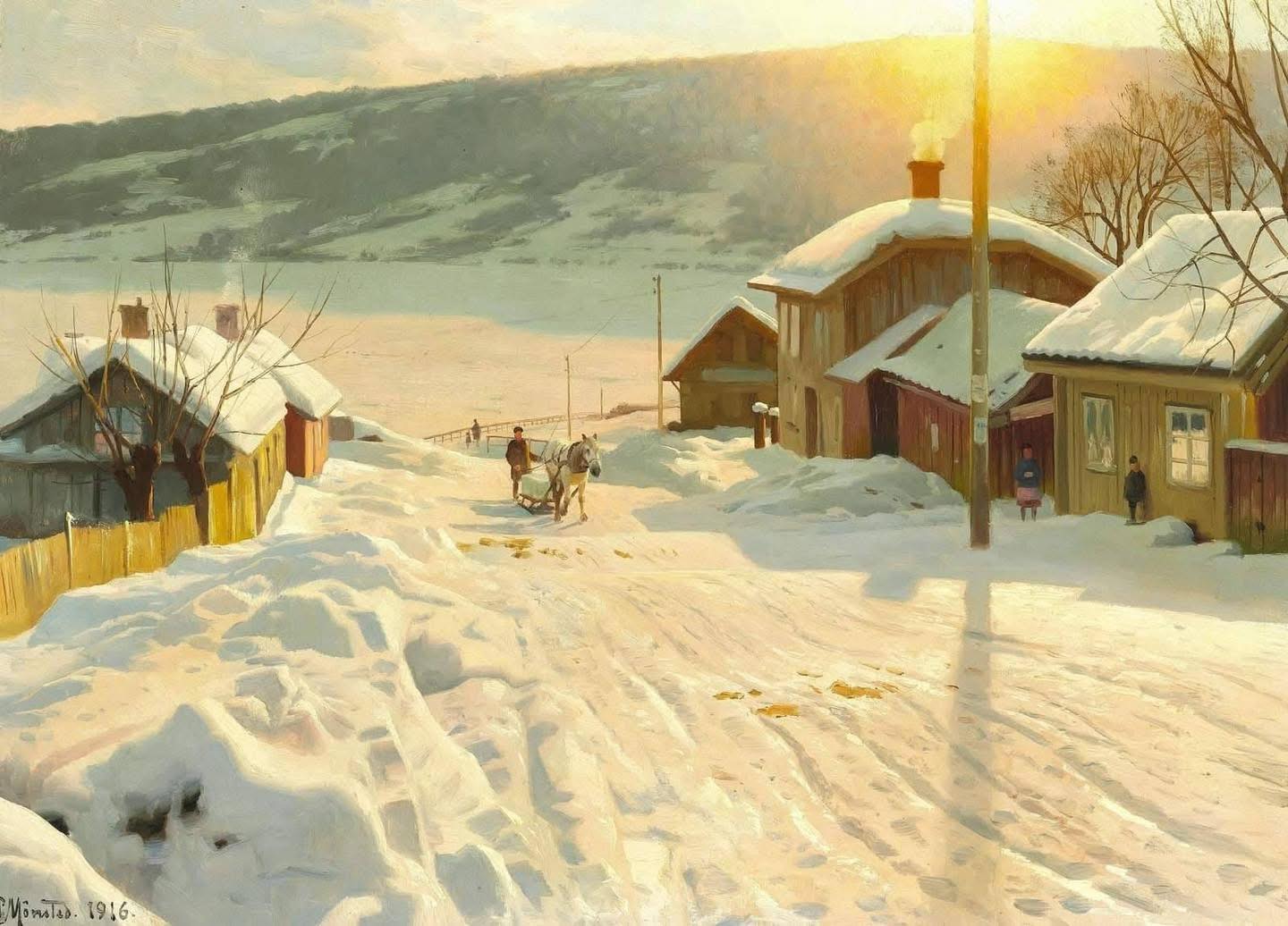 Peder M Mønsted (1859-1941) Winter In Lillehammer, Norway, 1916