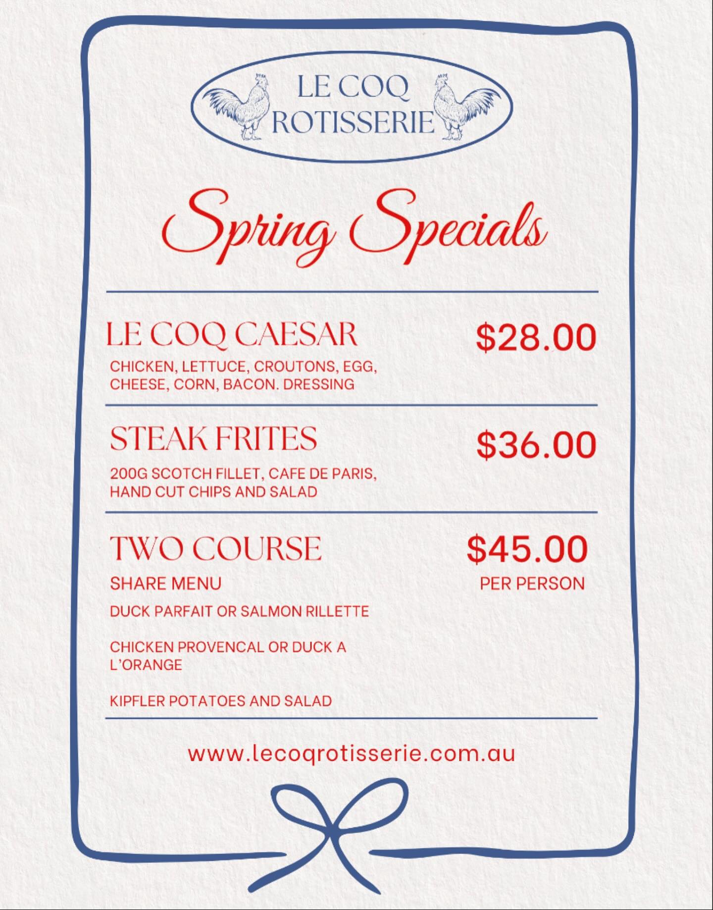 Le - Our Le Coq Caesar, classic Steak Frites with café de Paris butter ...