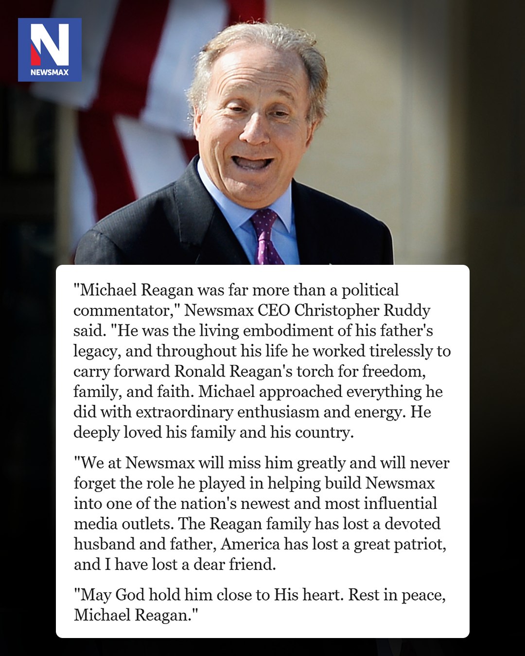 NEWSMAX - NEWSMAX CEO Chris Ruddy paid tribute to Michael Reagan, who ...