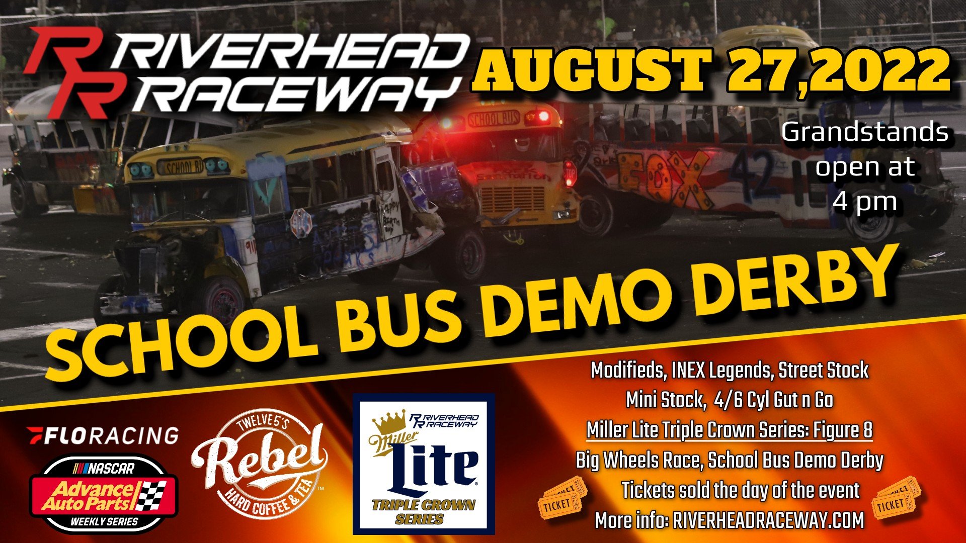Riverhead Raceway - Saturday Night School Bus Demo Derby! Plus ...