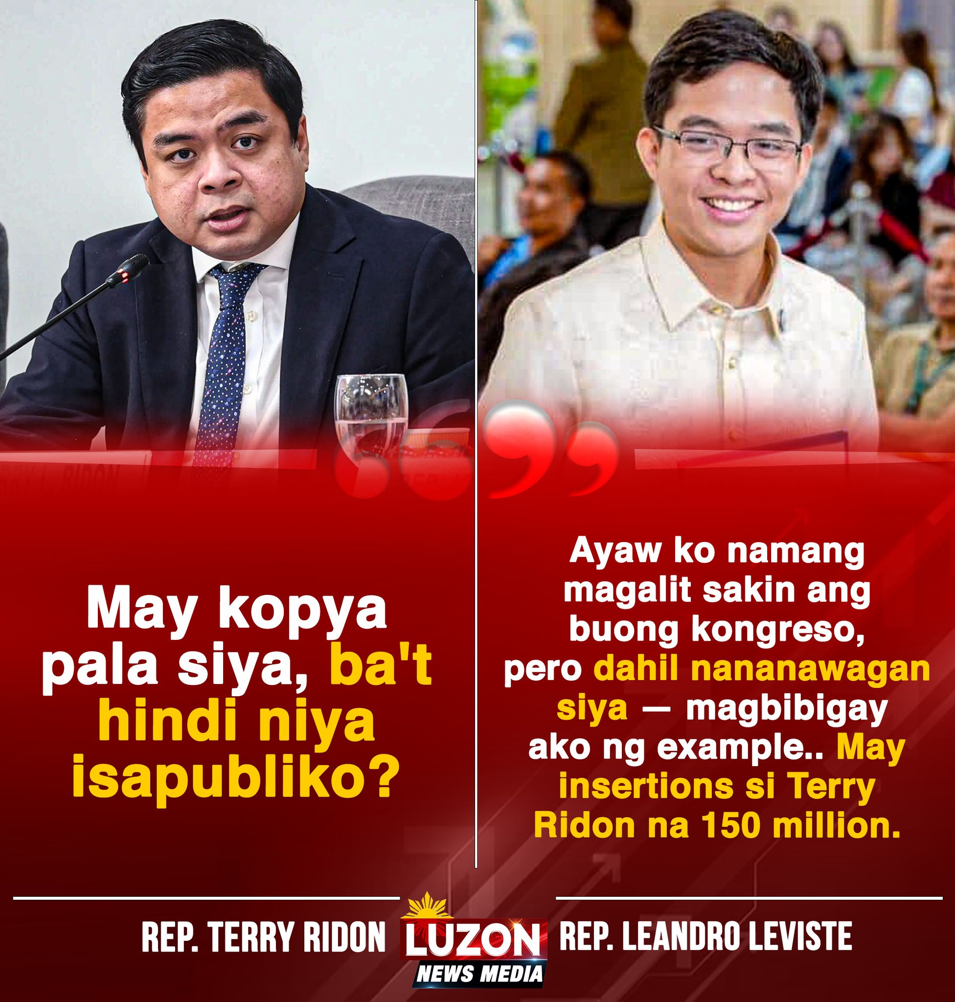 Luzon - Dahil nananawagan siya... May insertions si Terry Ridon na 150 ...
