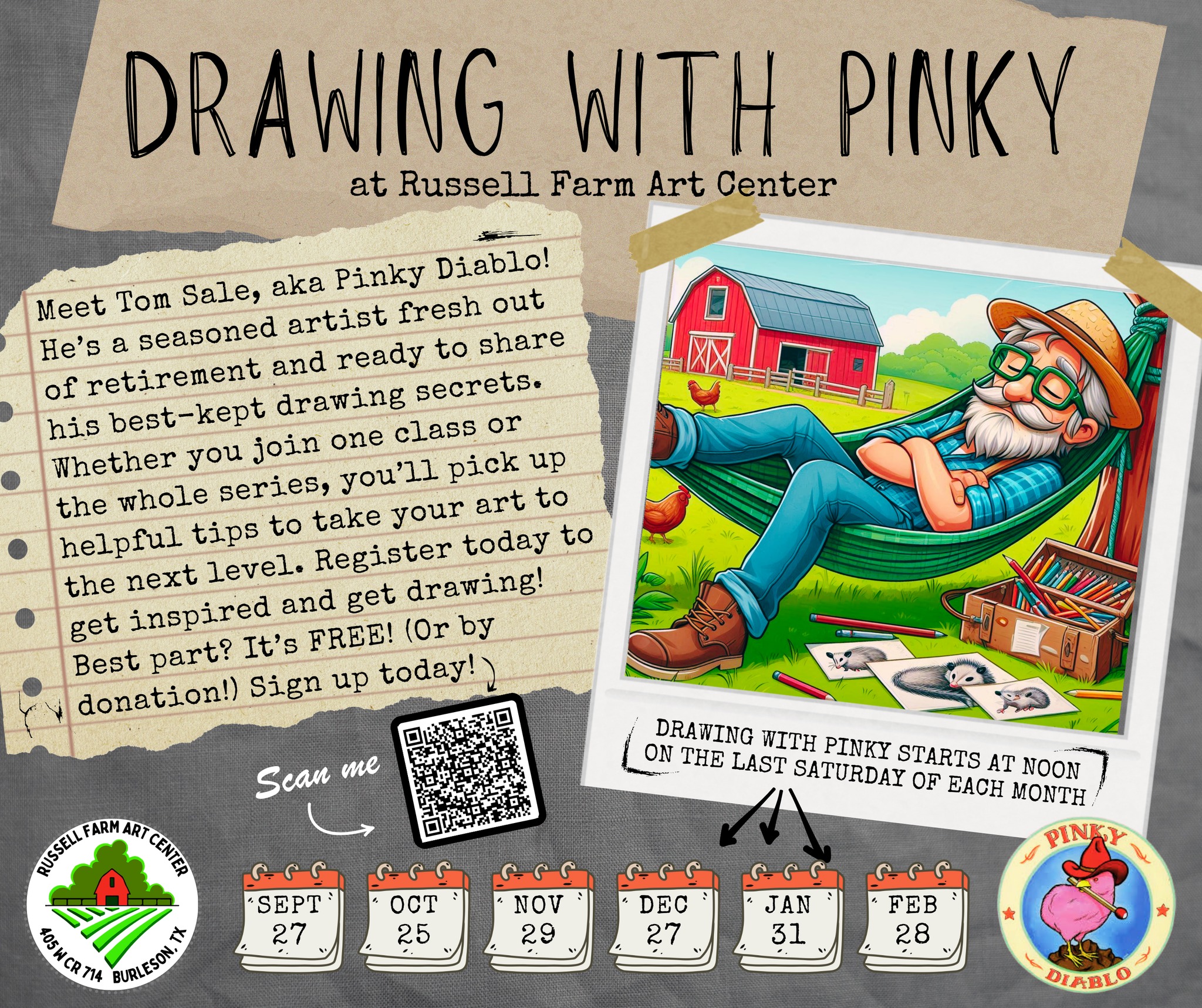 🖋️ Drawing with Pinky 🎨 Meet... - Russell Farm Art Center | Facebook