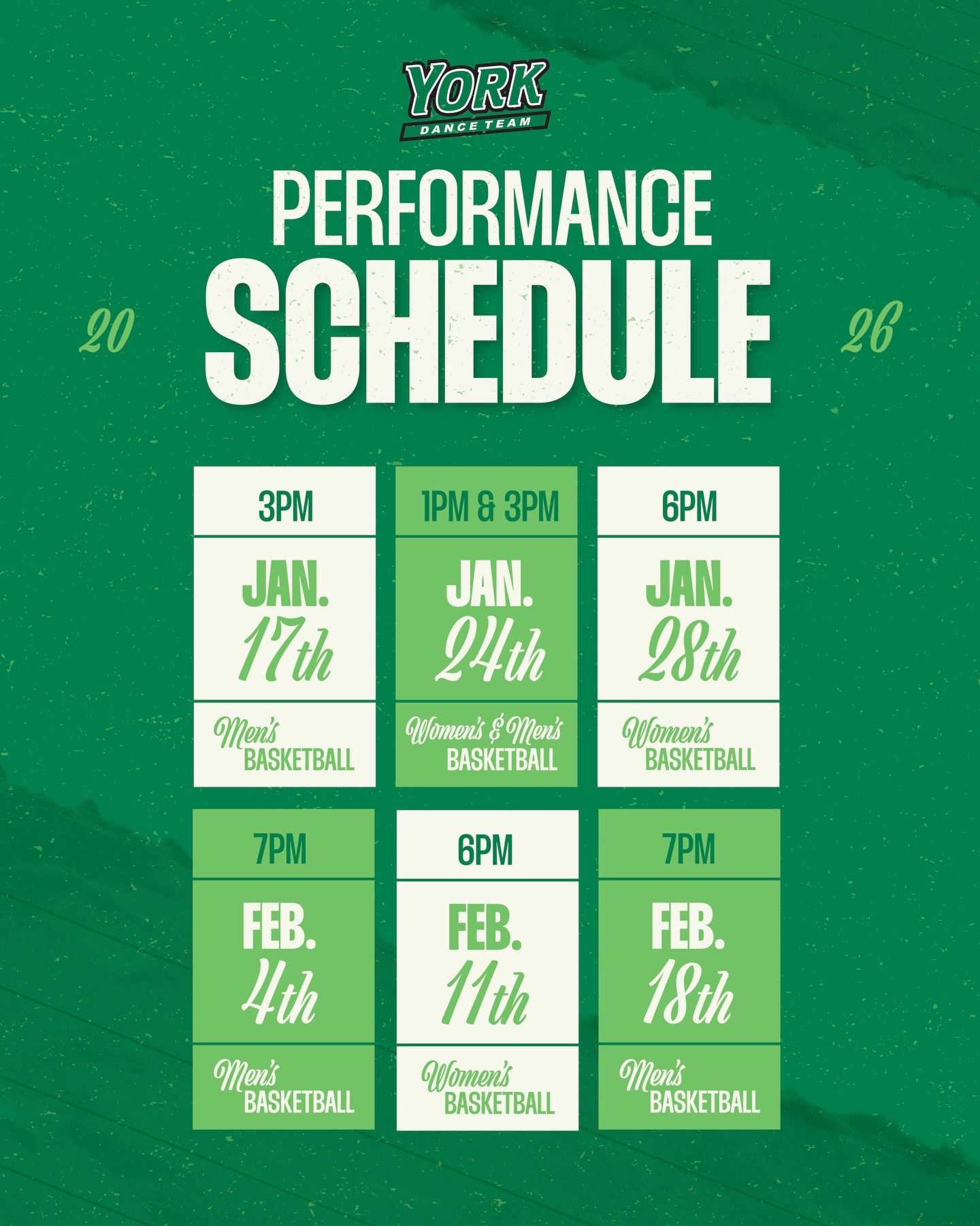 York - The Spring ‘26 performance schedule! 💚 Mark your calendars to ...