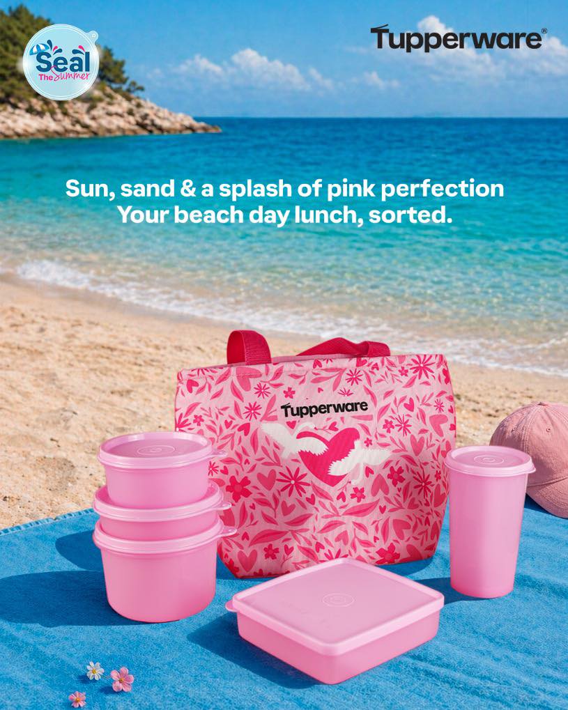 Sun out, lunch sorted 🌊☀️ Your beach-day buddy is here — Tupperware Go Pink Lunch Set. From snacks to full meals, it keeps everything neat, safe, and ready when hunger hits. Light