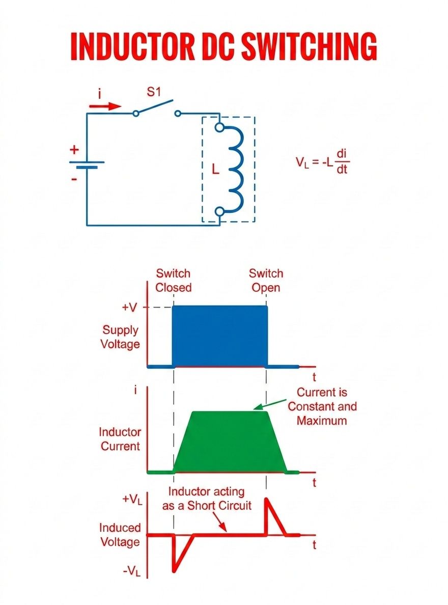 Electronics - When a DC source is connected to an inductor through a ...