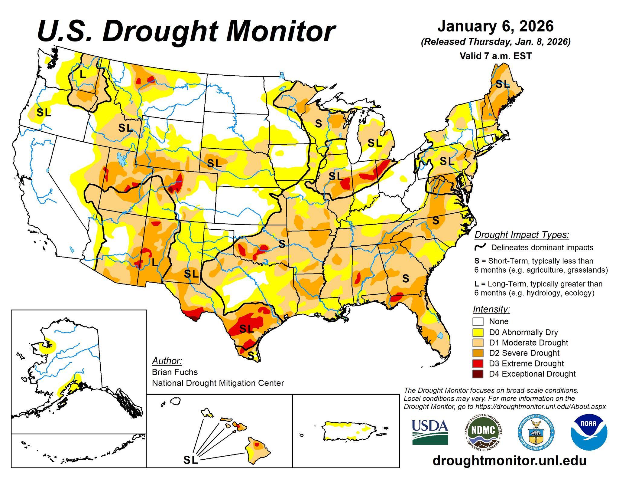 National - US Drought Monitor 1-8-26 For the 50 states and Puerto Rico ...