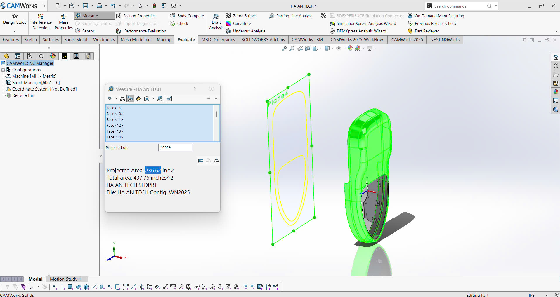 Camworks - Measure Projected Area trong SOLIDWORKS 2025 (CAMWORKS SOLID ...