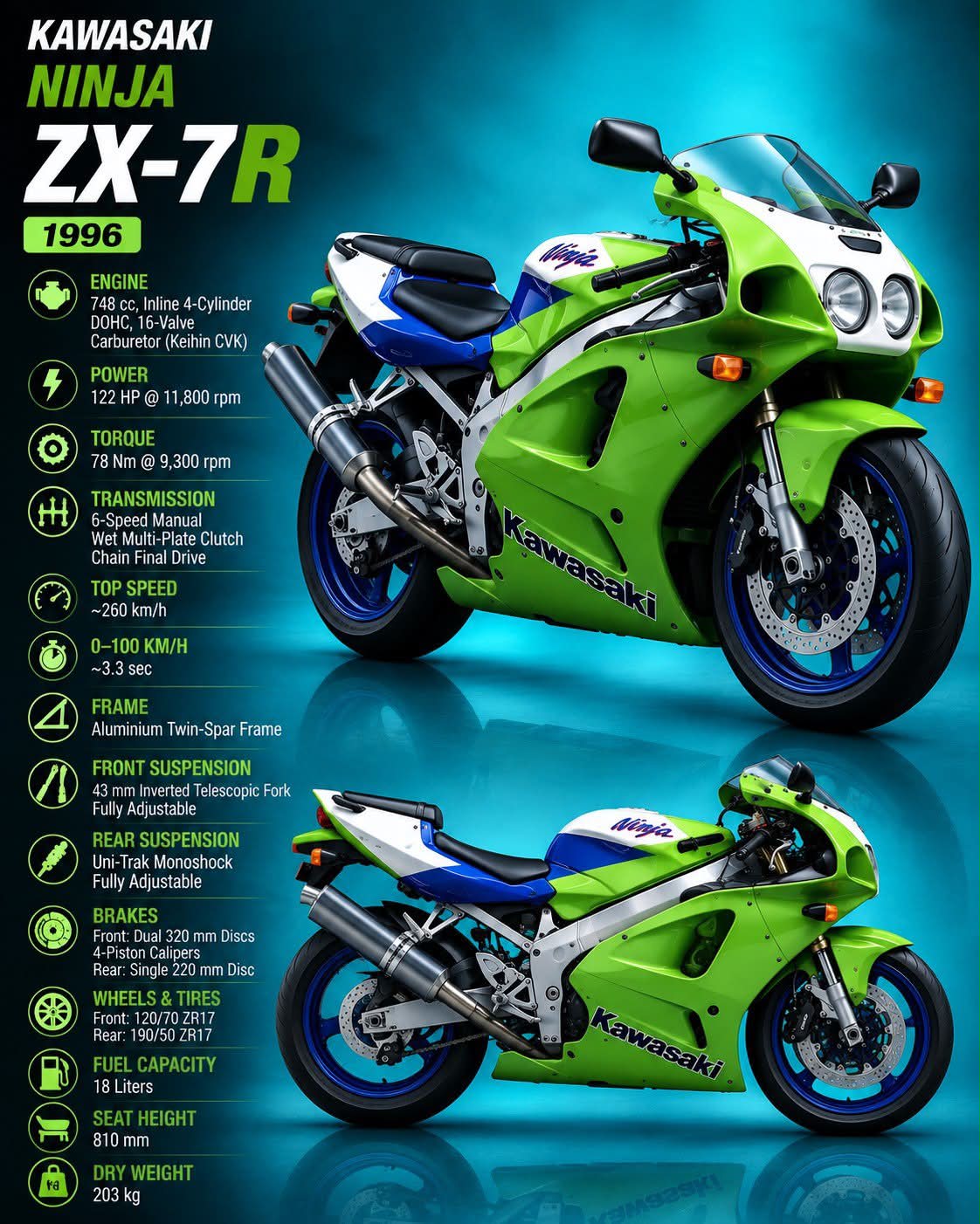 1996 Kawasaki Ninja ZX-7R — pure 1990s superbike character