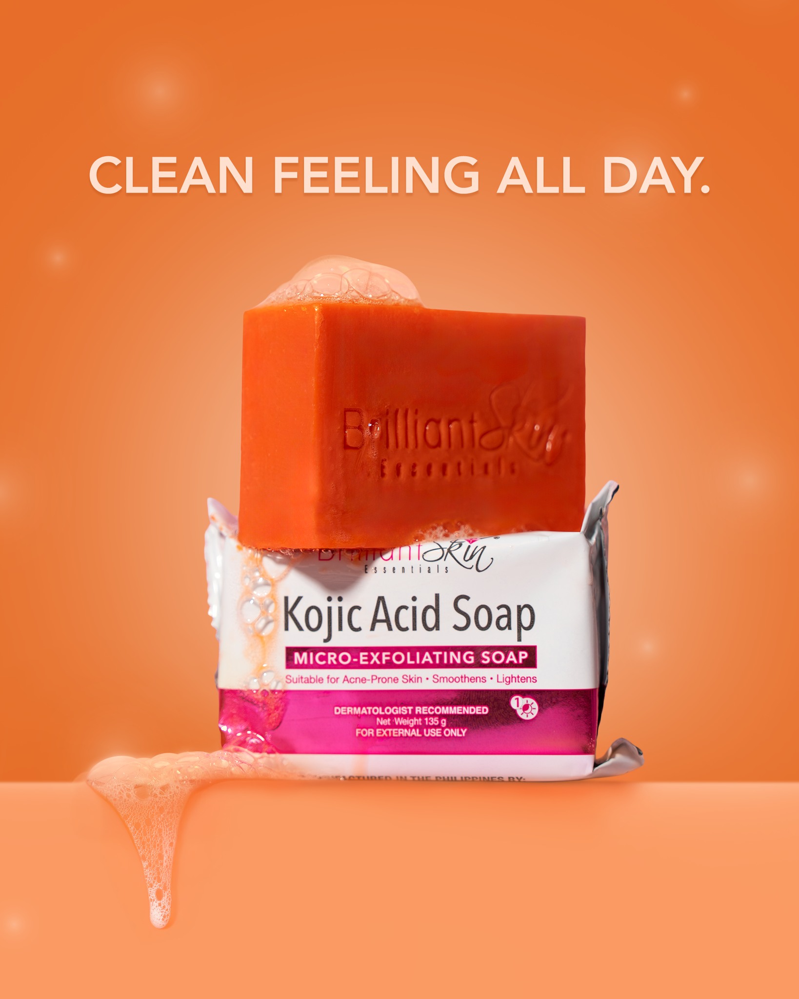 Freshness that lasts! With Kojic Acid Soap, enjoy clean feeling, smoother skin, and a natural glow. 🍊 #KojicAcidSoap #BrilliantSkinEssentials