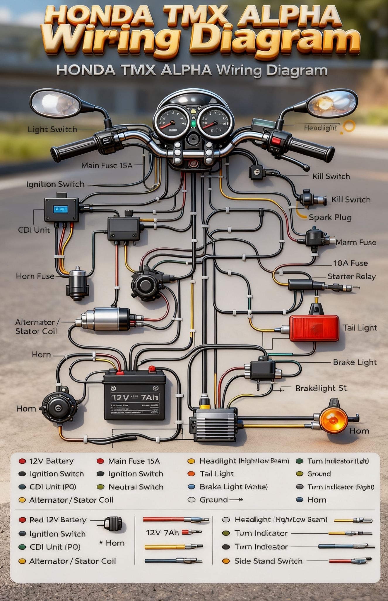 AUTOMOBILE ENGINEERING WORLD | Honda TMX Alpha Electrical System: Wires ...