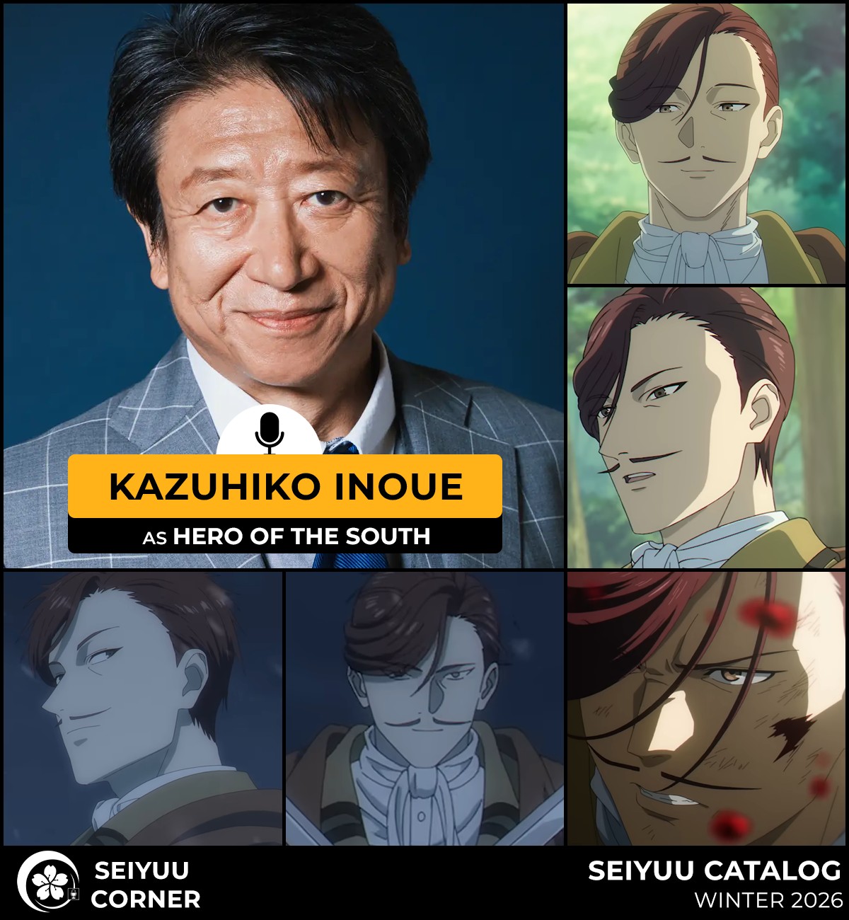 Kazuhiro Inoue will be voicing the Hero of the South in Frieren 
