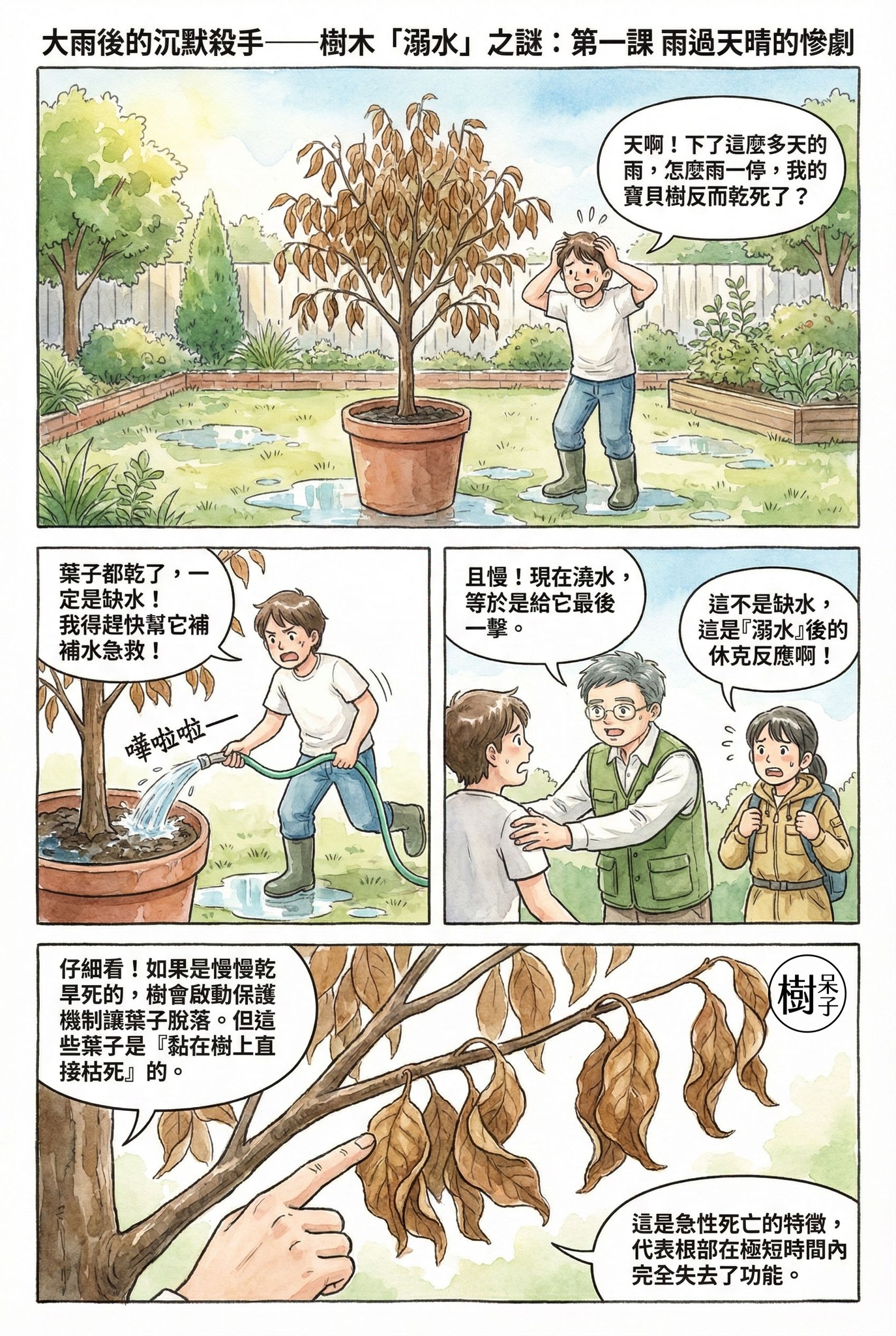 樹呆子 - 葉的診斷的確是樹木身體語言很重要的一環。 但是很多人看到葉的萎凋或是枯萎，就直覺認為是水不夠，其實，還有其它可能性！例如「根部溺水 ...