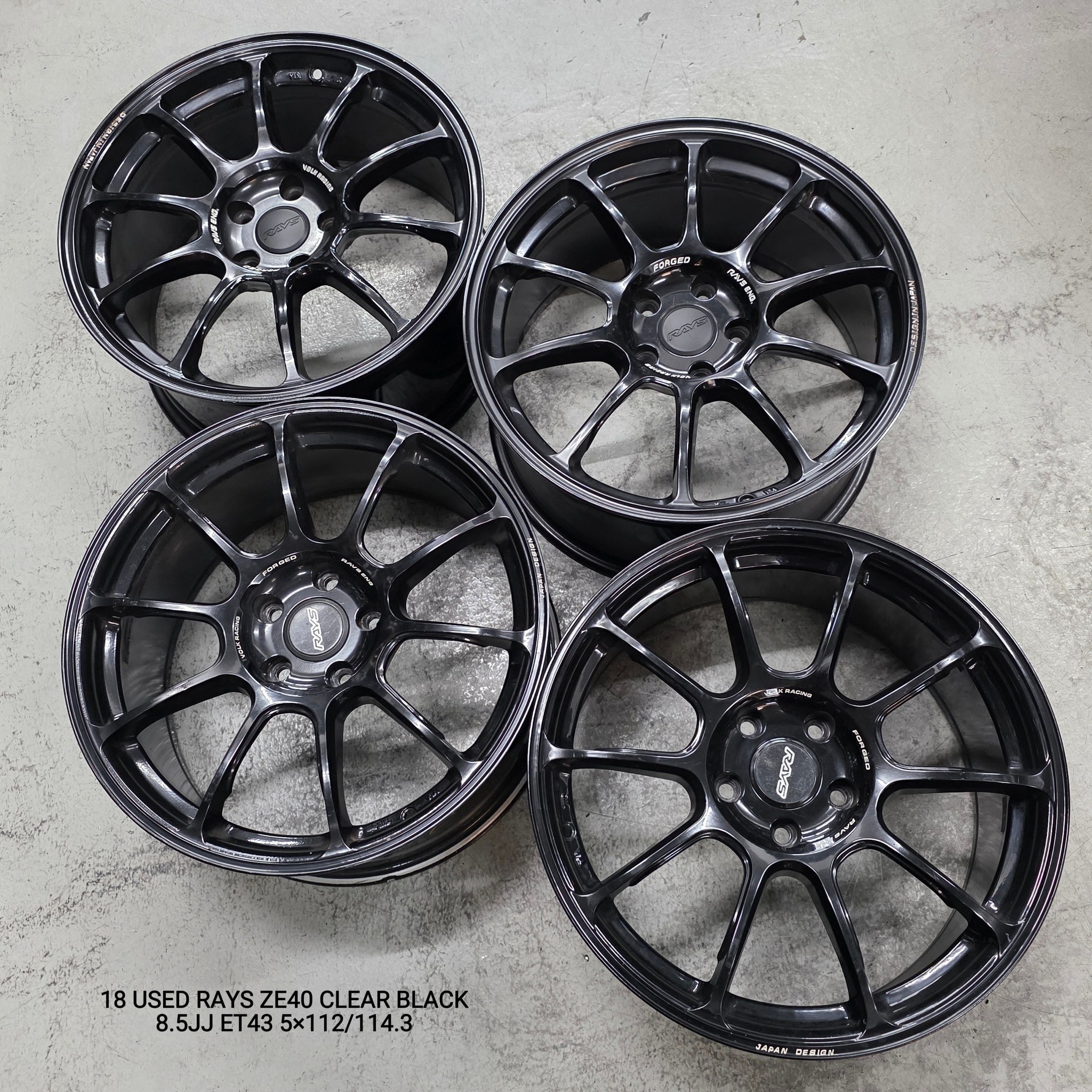 18 USED RAYS ZE40 CLEAR BLACK 8.5JJ ET43 5×112/114.3