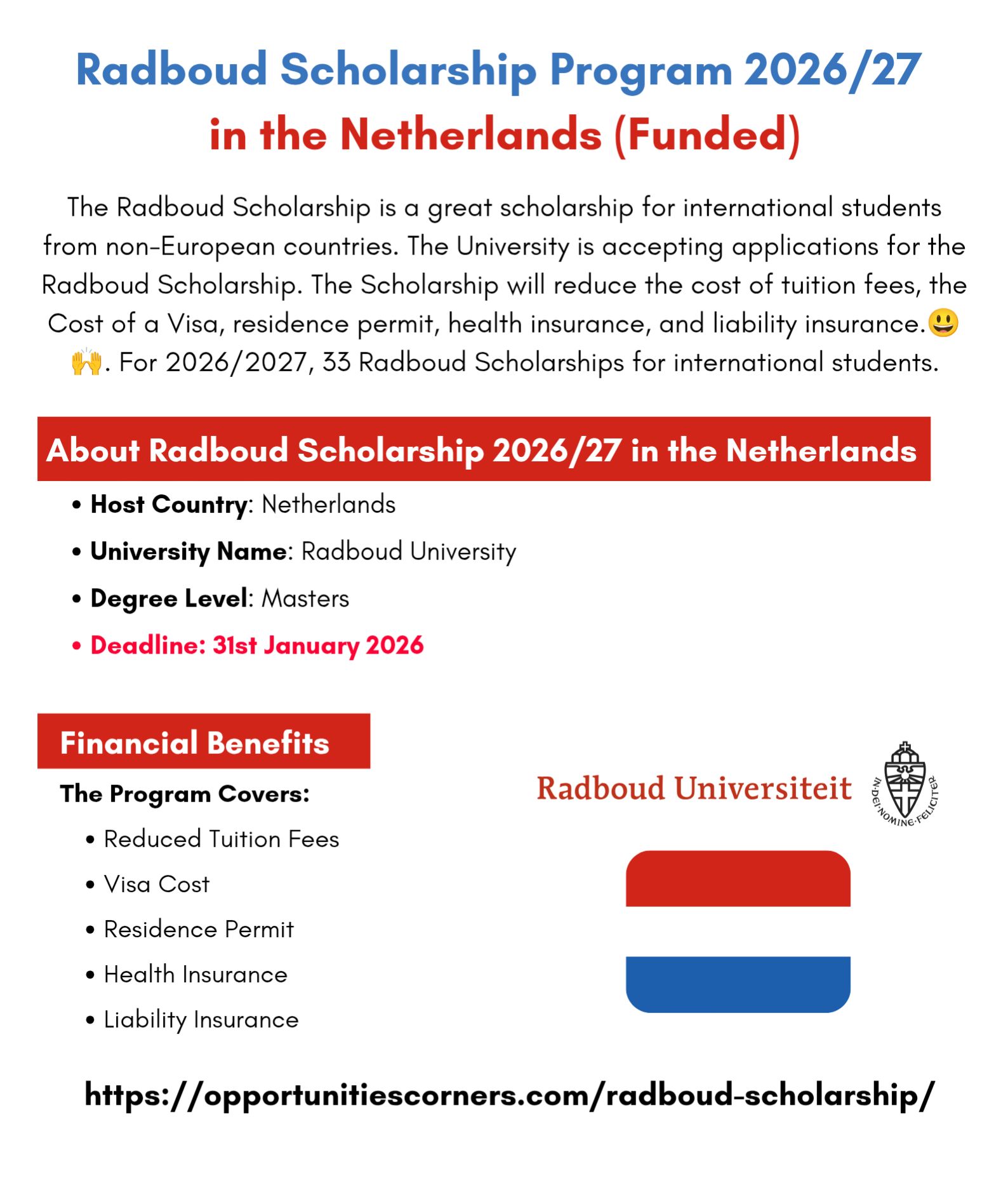 Opportunities - Radboud Scholarship 2026 in Netherlands 🇳🇱 (Funded ...