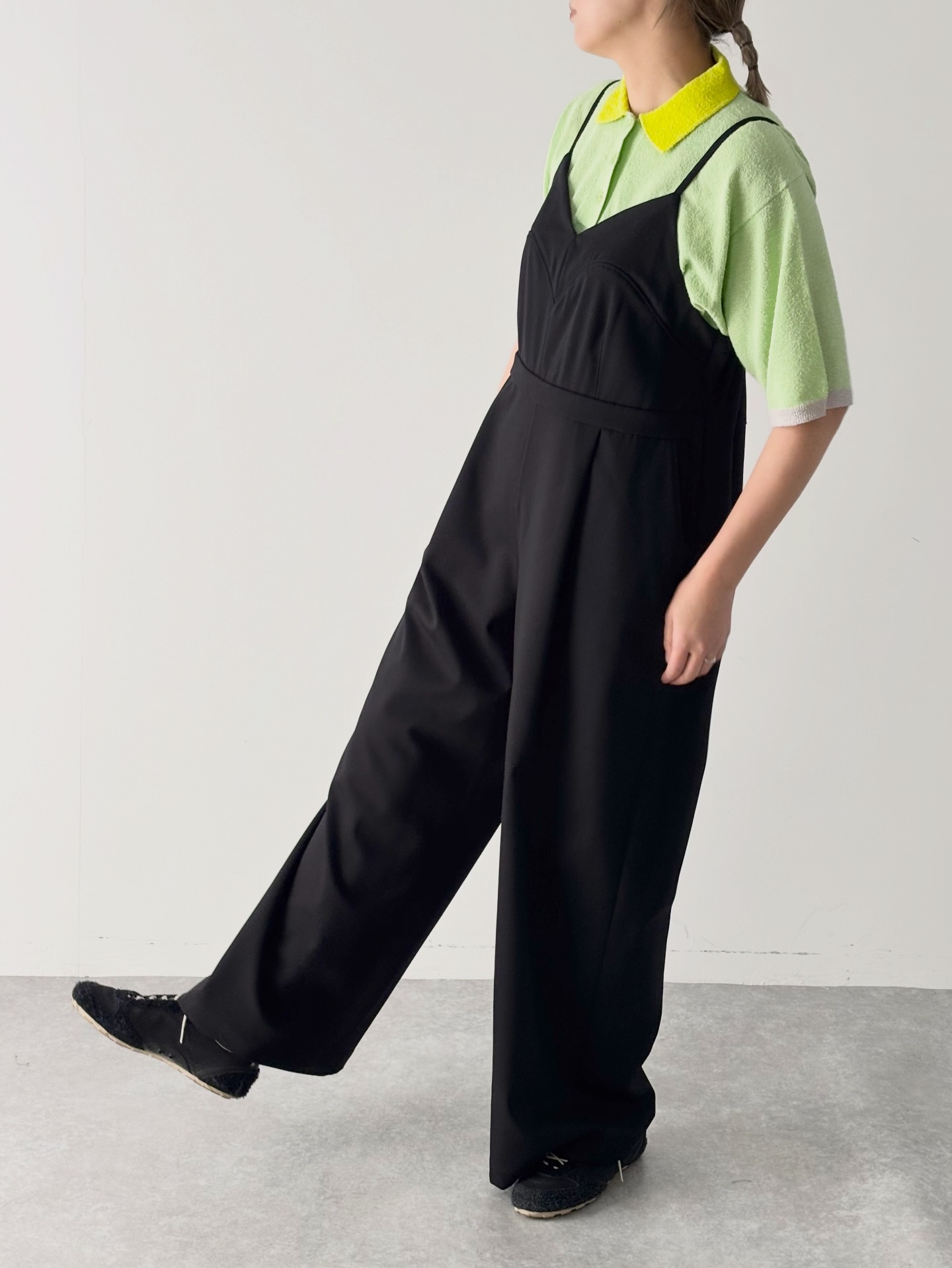 Thomas Magpie W/Cloth Overalls black / l.beige / brown 落ち感の
