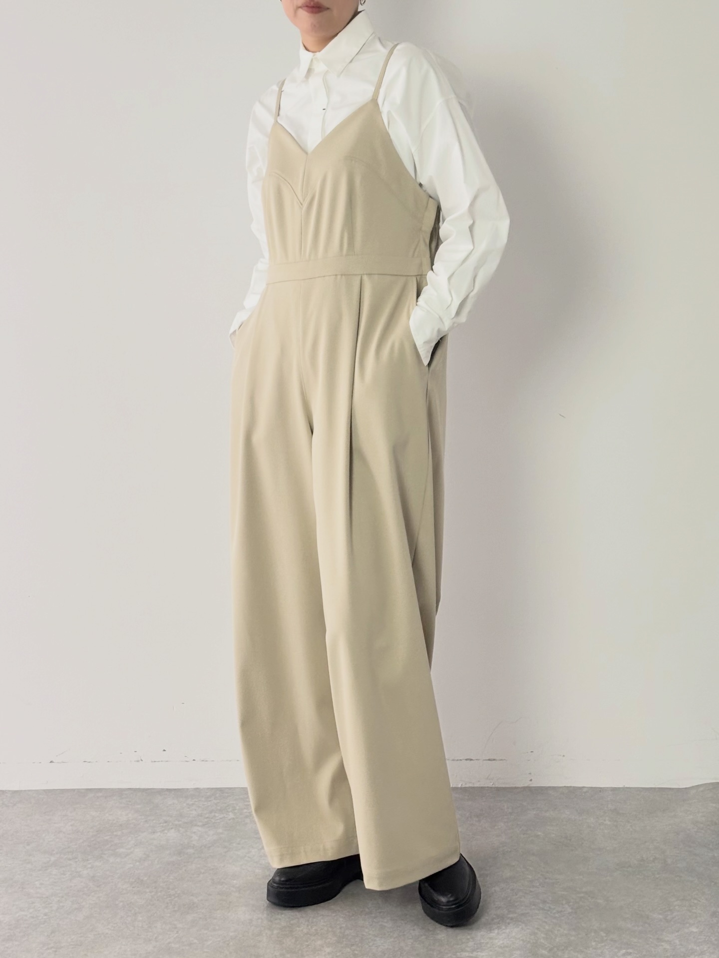 Thomas Magpie W/Cloth Overalls black / l.beige / brown 落ち感の