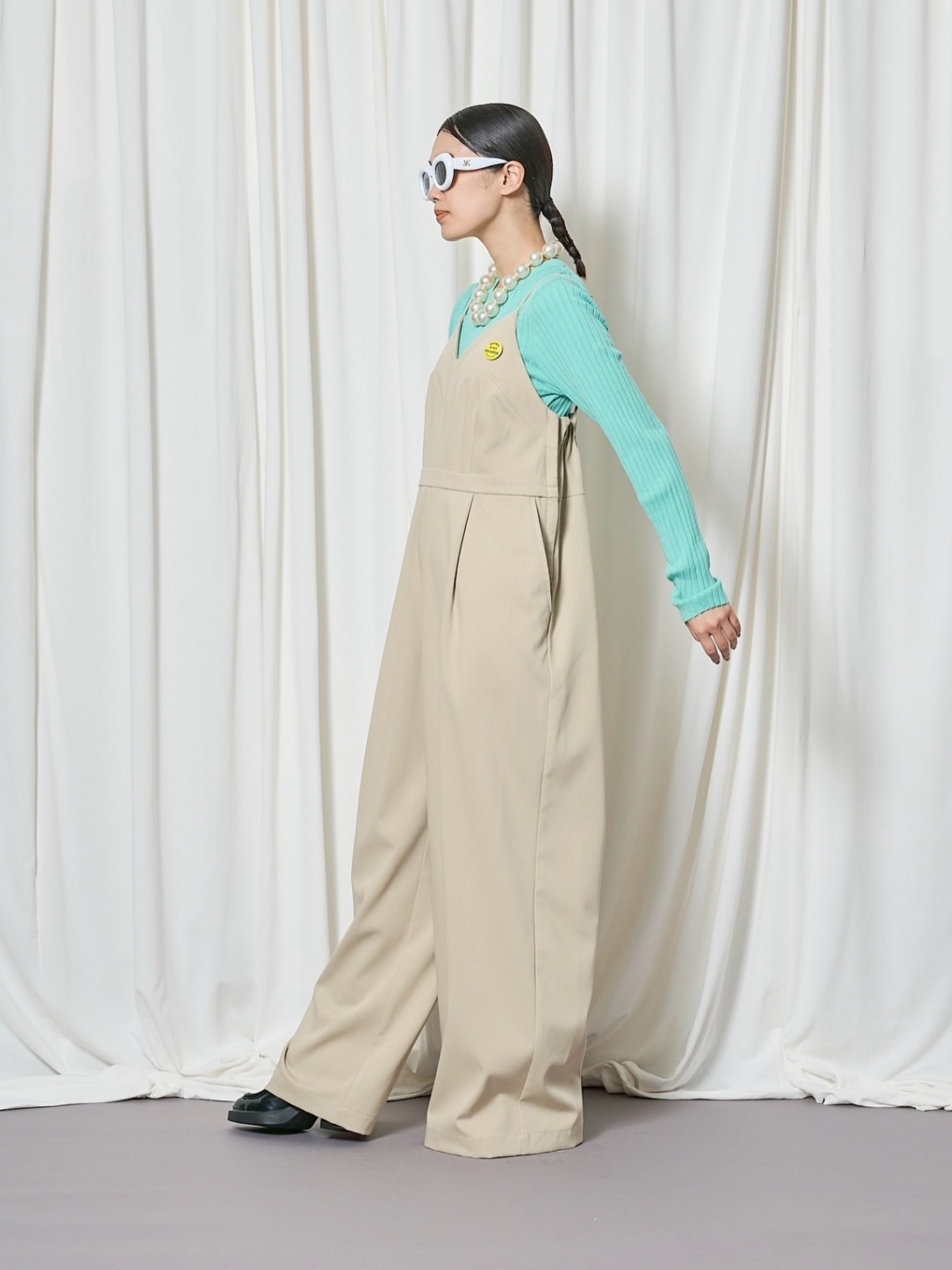 Thomas Magpie W/Cloth Overalls black / l.beige / brown 落ち感の