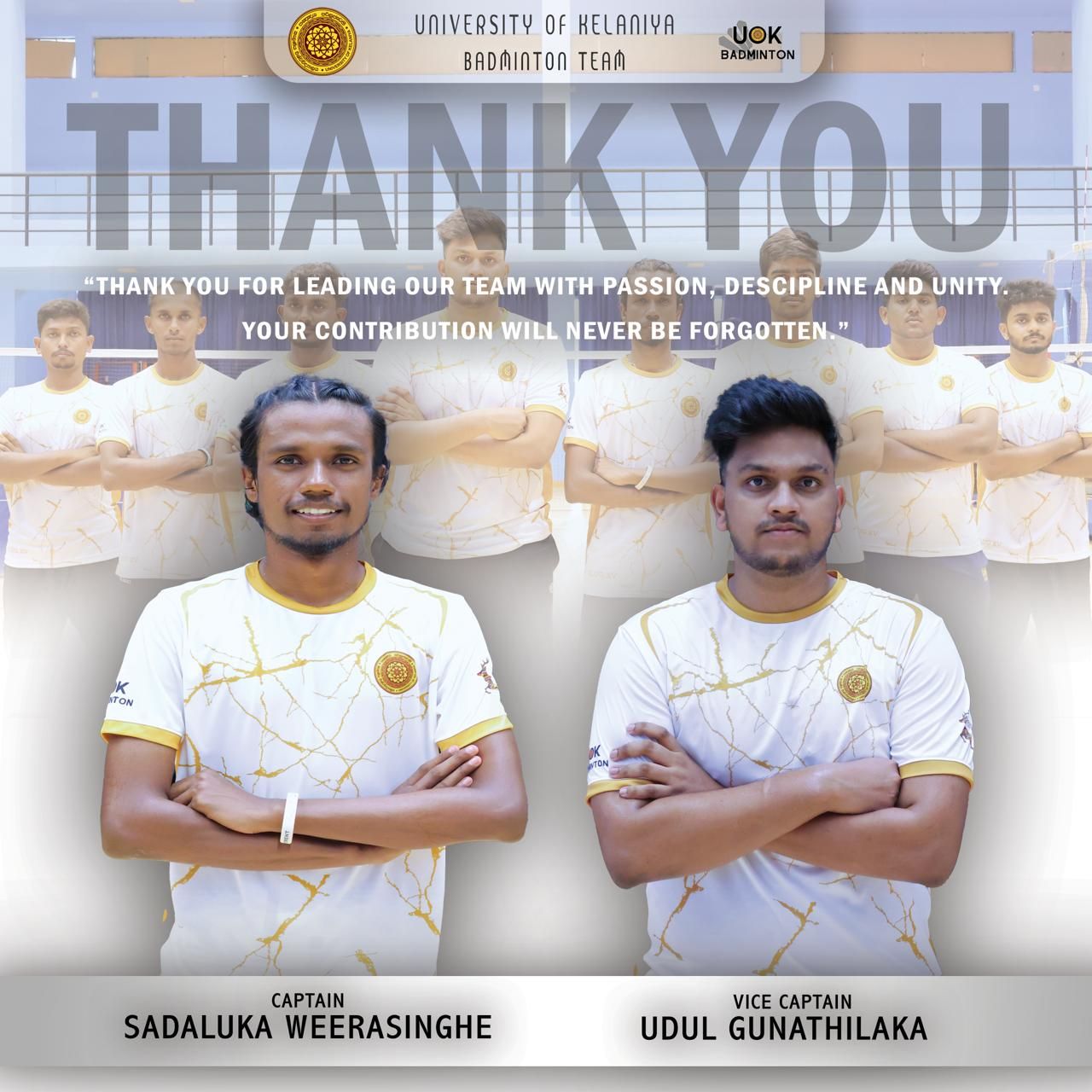 University - A heartfelt thank you to our past Captain Duvidu Sadaluka ...
