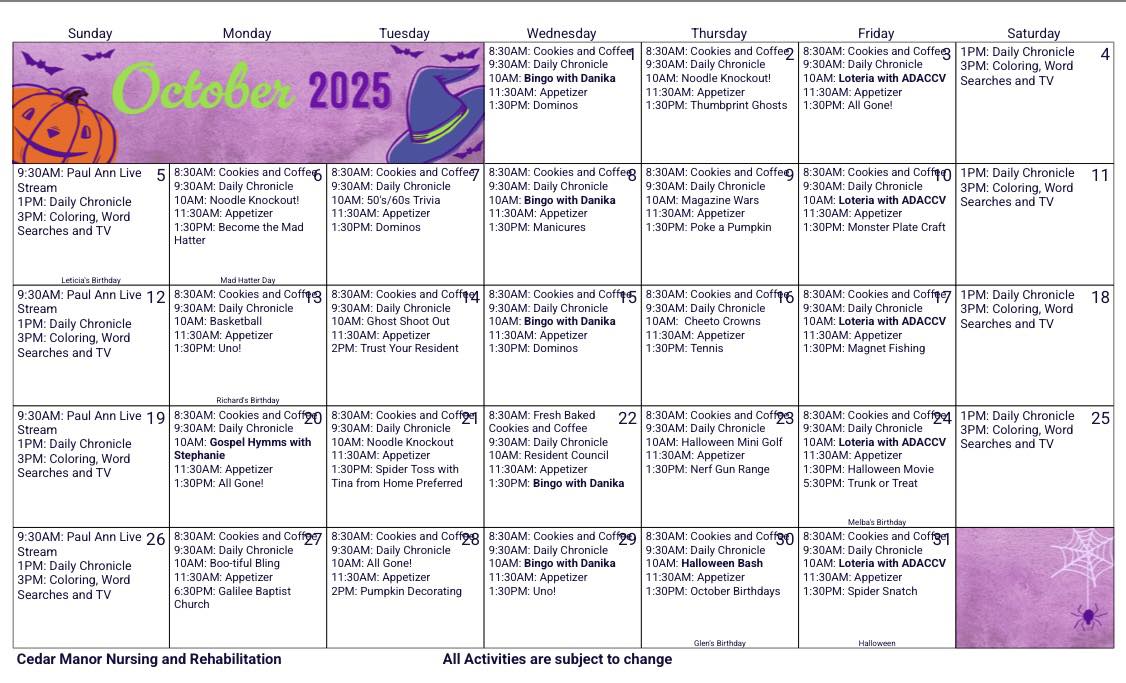 Cedar - 🗓️ Our October Activity Calendar is creeping in with all kinds ...