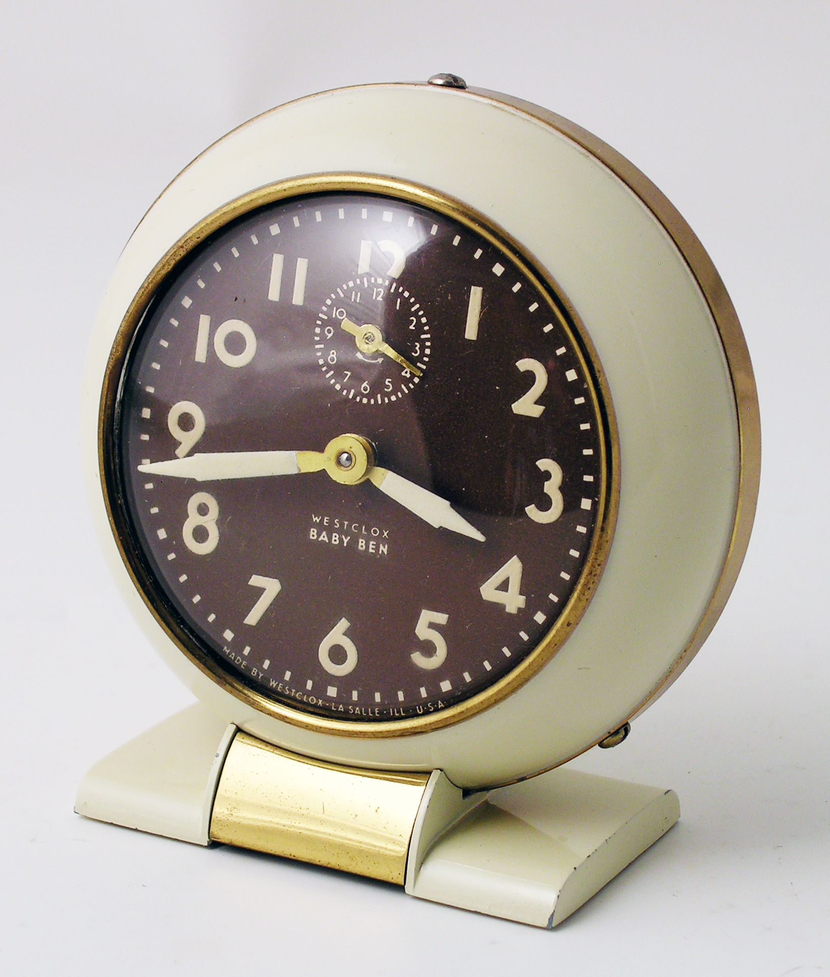 This is known to collectors as a Westclox Baby Ben, style 5. The 