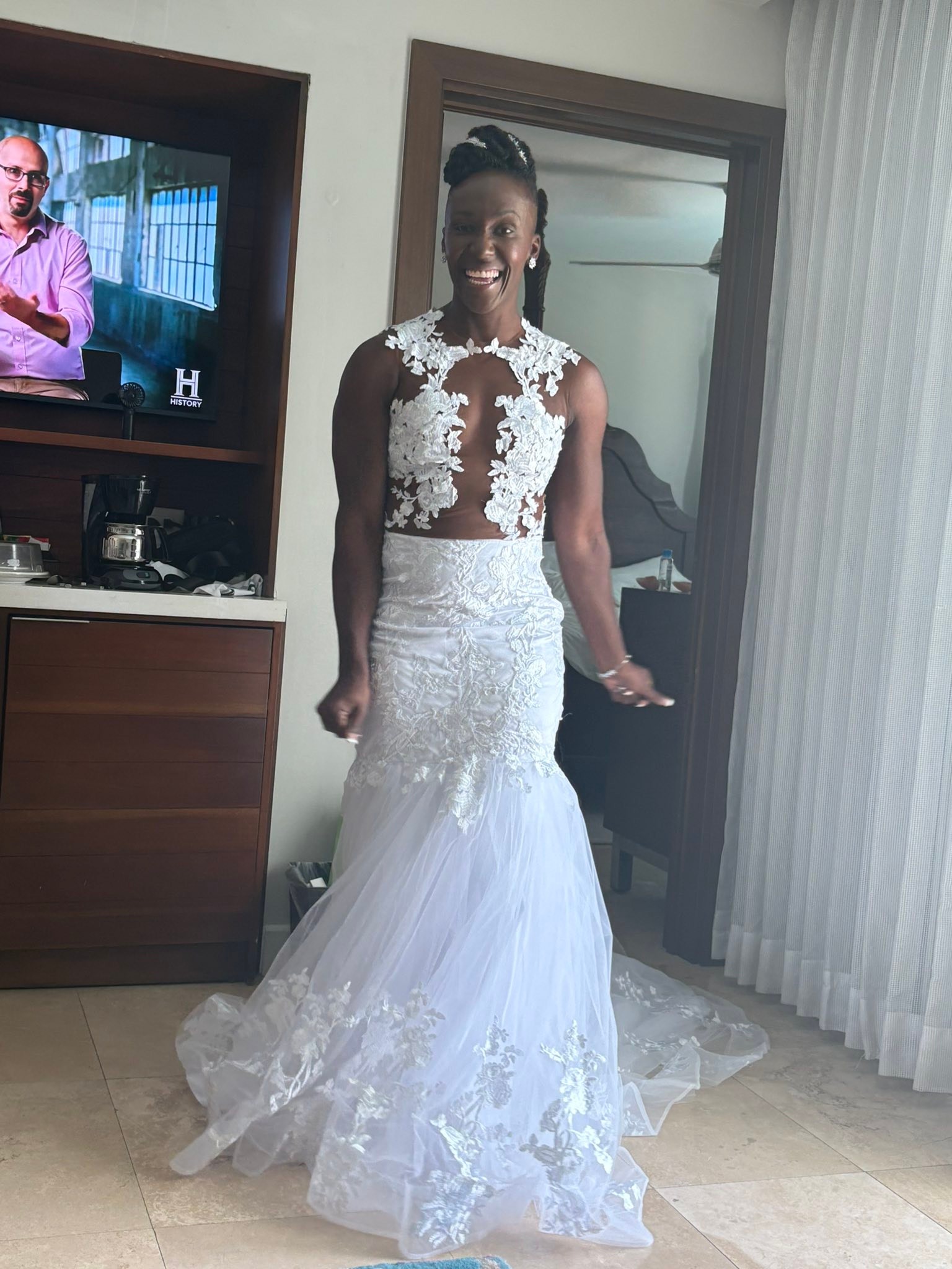 dress into two piece Black Strapless Two-Piece Rhinestone Mesh Maxi Black / 8 or pair the lace JANET 2 Piece Wedding Dress