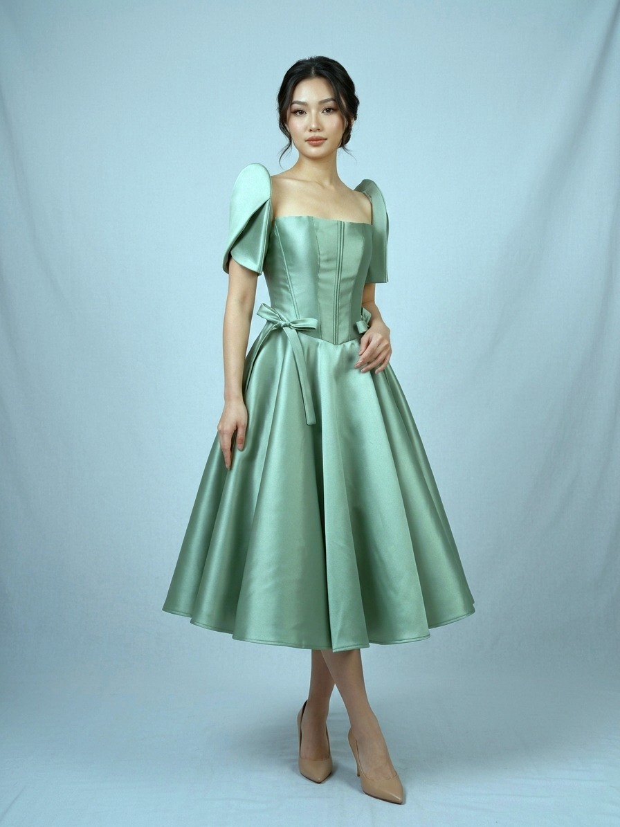 knee length modern filipiniana dress Ria Amore (Dusty Green) ₱3,500 🛒 to order please tap the link in bio filipiniana dress in corset style Detachable filipiniana sleeves tassel shoes